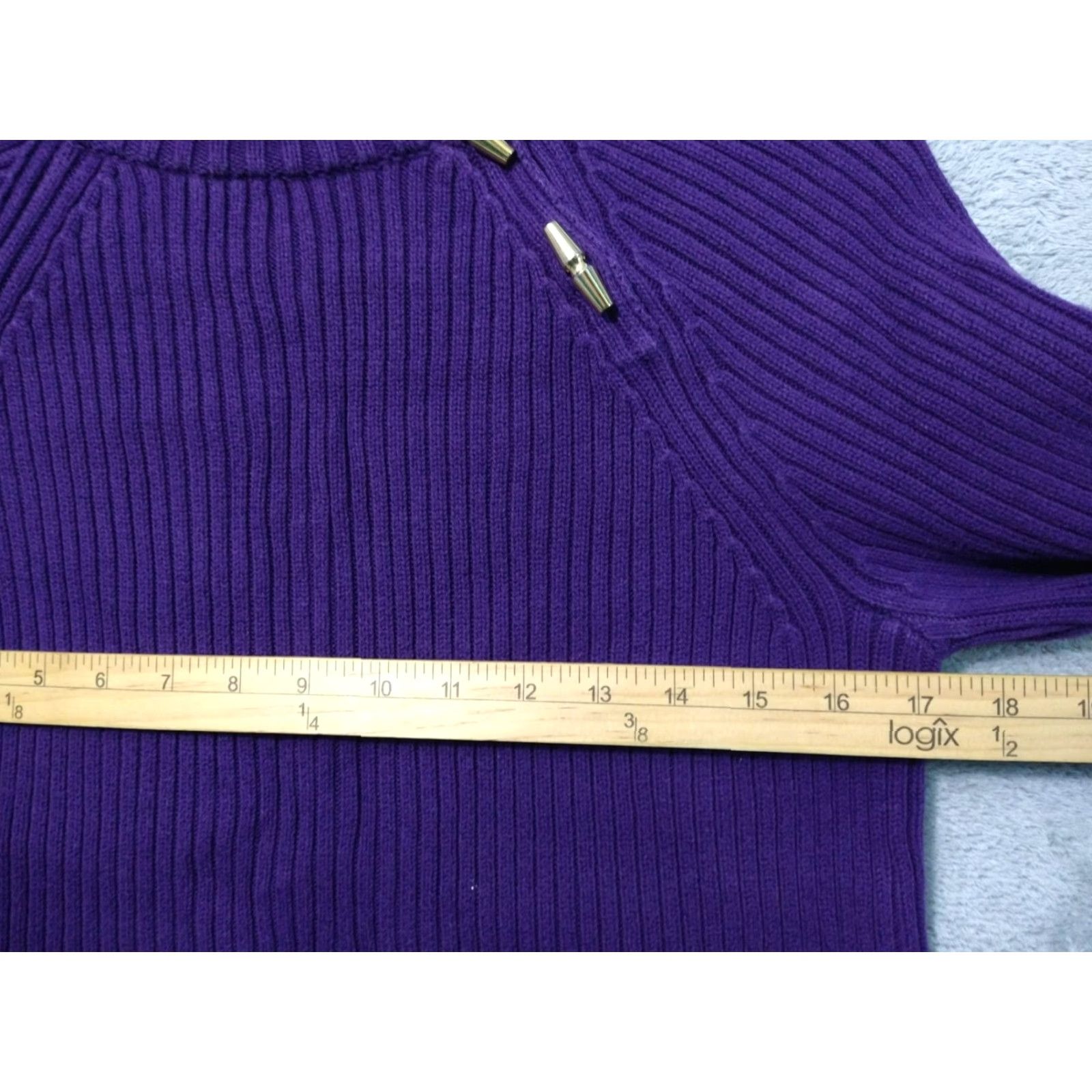 Ralph Lauren Ralph Lauren Sweater Womens Medium Purple Buttons Ribbed Mock Neck Gold Hardware Size M / US 6-8 / IT 42-44 - 4 Thumbnail