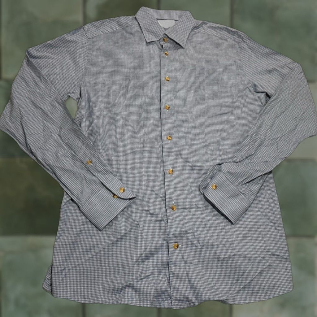 Eton VINTAGE Not applicable Etón Men's Dress Shirt Long Sleeve Button-Down Casual Business Formal Wedding Blue Microplaid Size Large Size US L / EU 52-54 / 3 - 1 Thumbnail