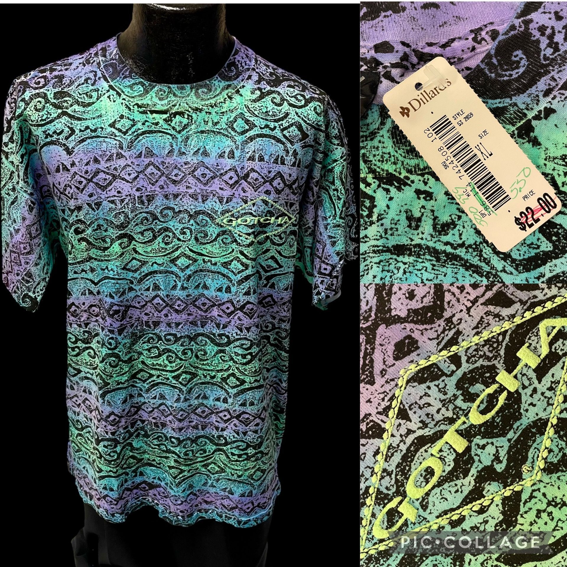 Gotcha NEW NWT Deadstock Vtg GOTCHA NEON Electric Wave T Shirt Size US M / EU 48-50 / 2 - 1 Thumbnail