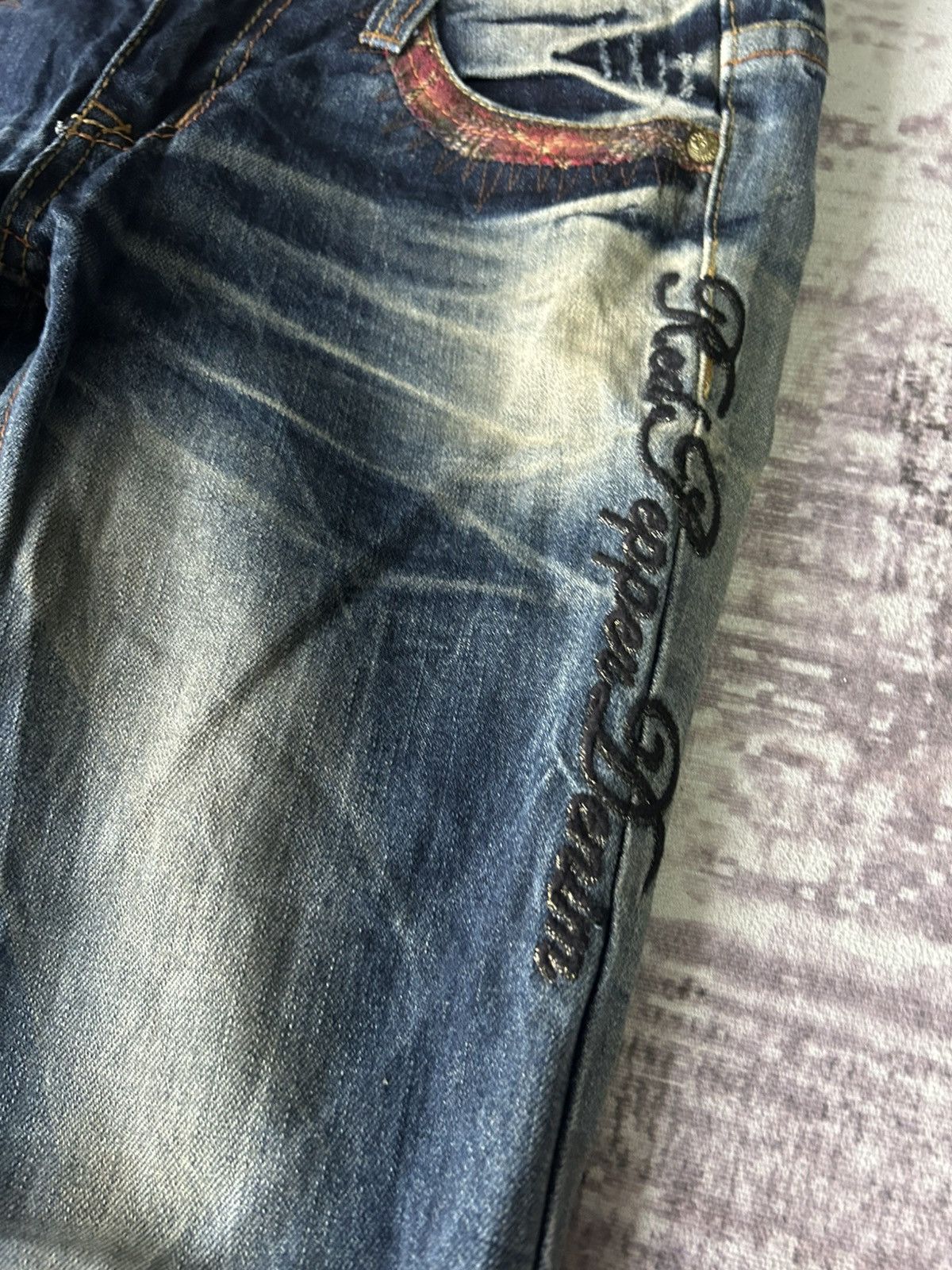 Ed Hardy Red Pepper Flared Punk Skull Jeans Size 29" - 11 Thumbnail