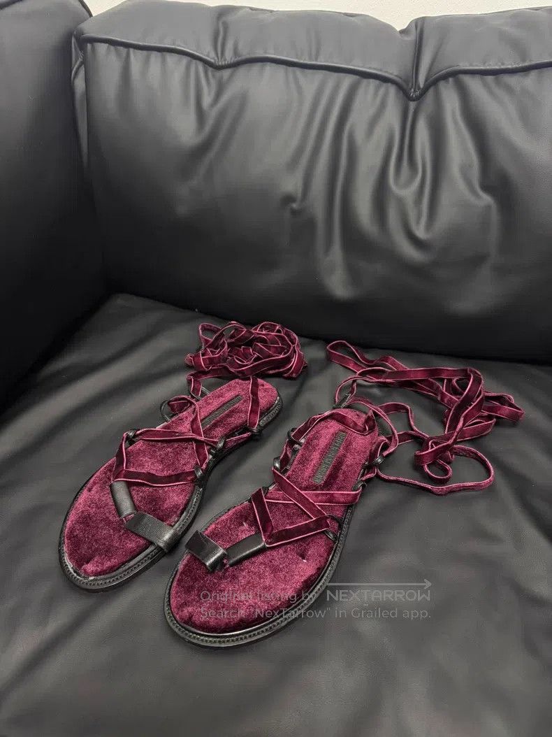 Haider Ackermann Haider Ackermann Red Velvet Long Tie Sandals Size US 5.5 / IT 35.5 - 1 Thumbnail