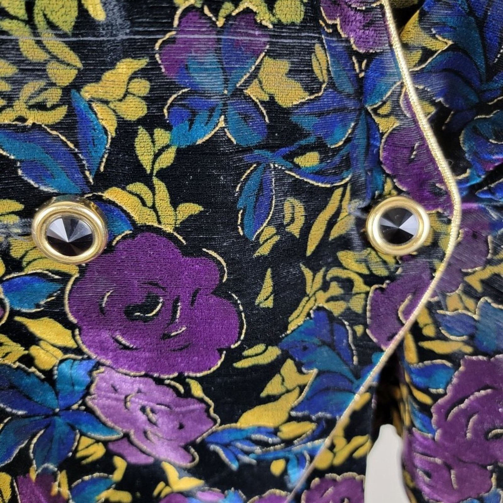 Vintage David Rose Womens Floral Velour Blazer size 16 Black Size XXL / US 16-18 / IT 52-54 - 11 Thumbnail