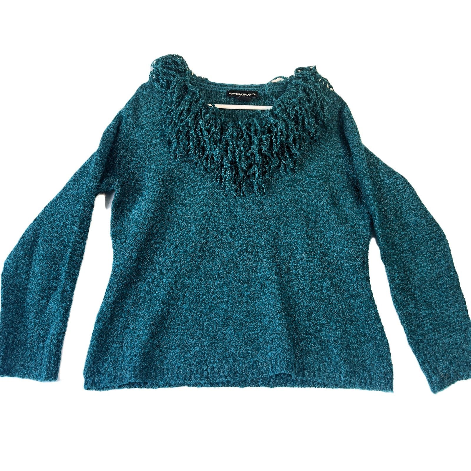 Other Norton McNaughton Sweater Woman's Large Green Fluffy Fringe Size L / US 10 / IT 46 - 1 Thumbnail
