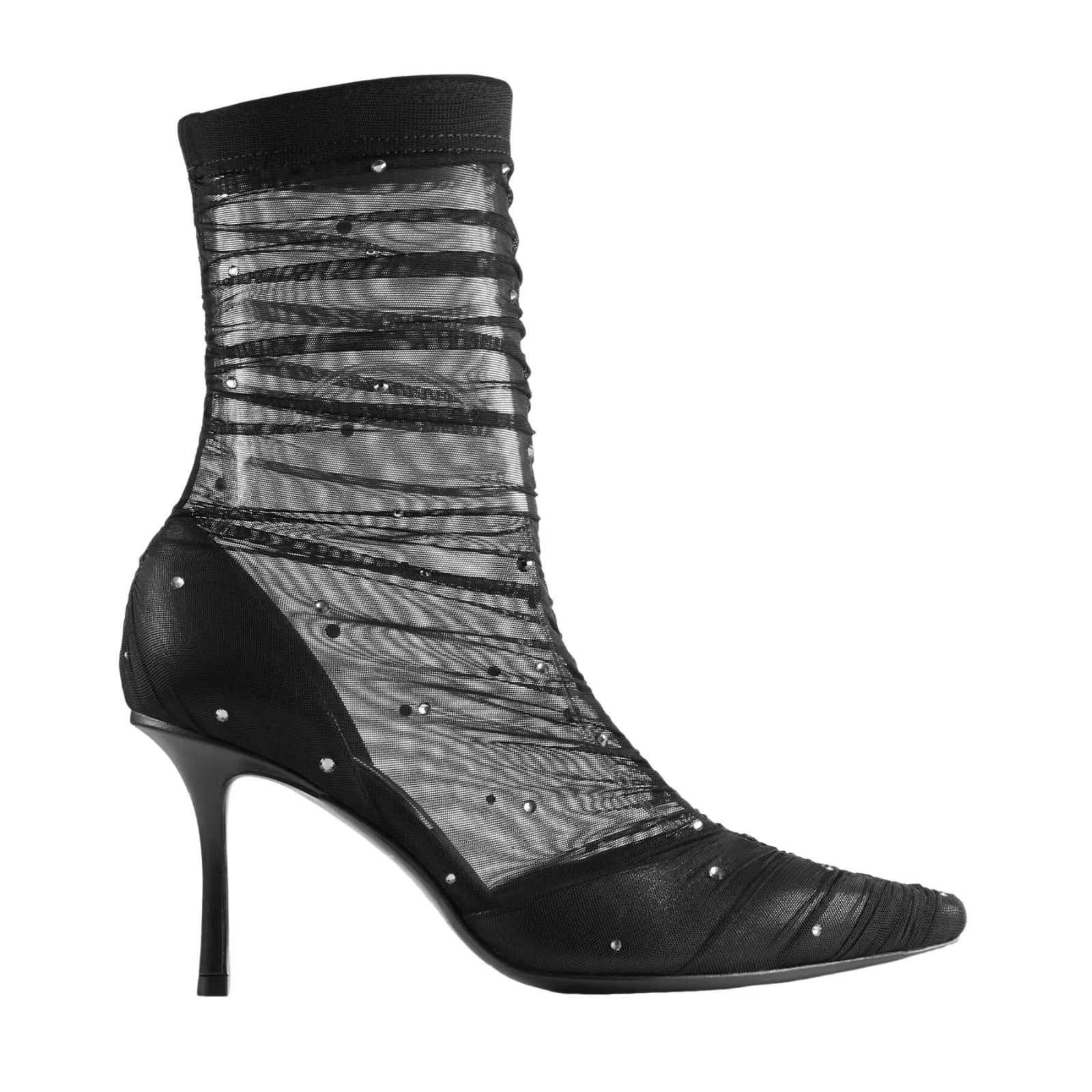 JIMMY CHOO Lotta 85 Black/Smoke Tulle Boots New