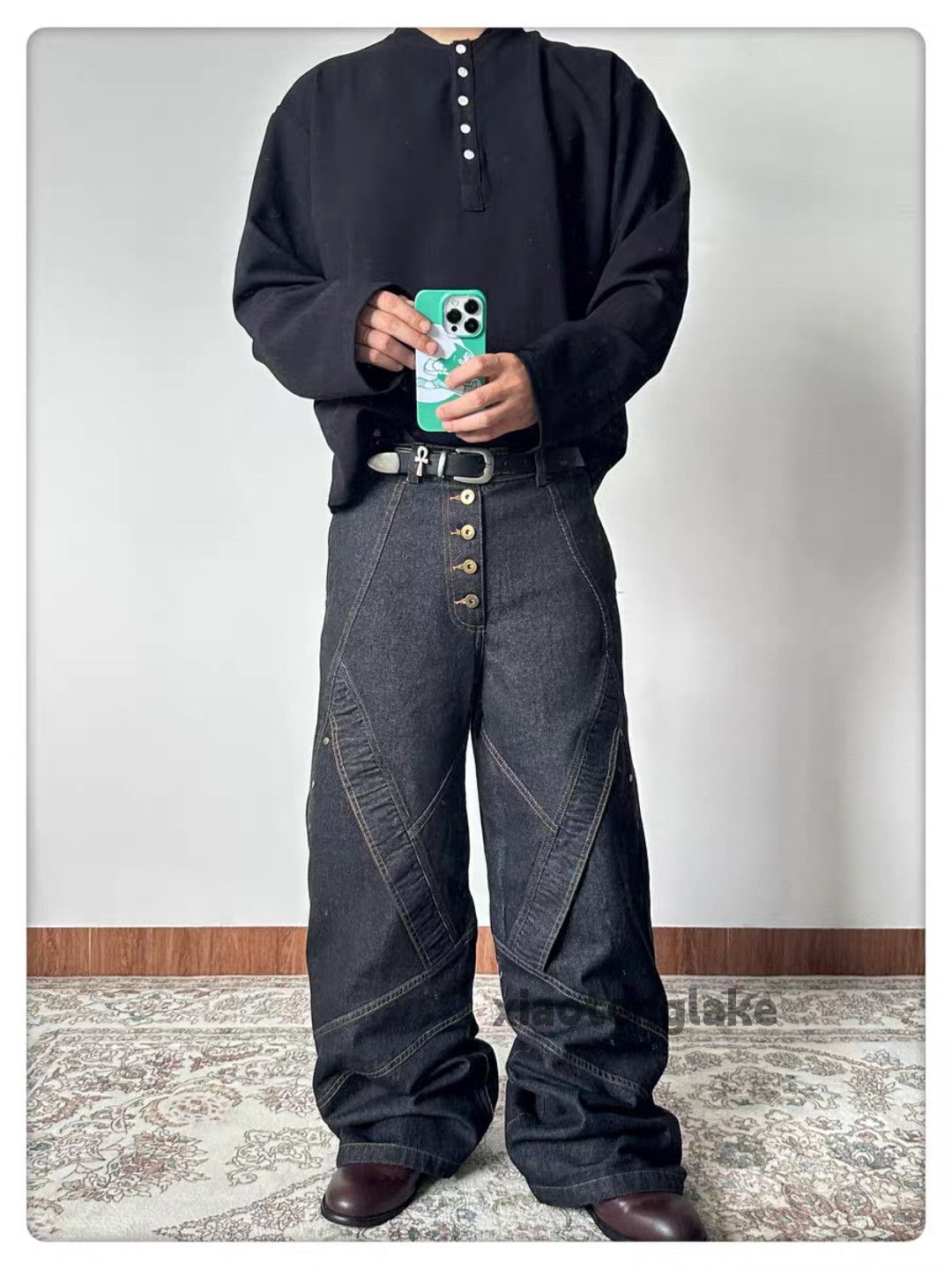 xz vintage wide Leg flared patchwork loose baggy jeans