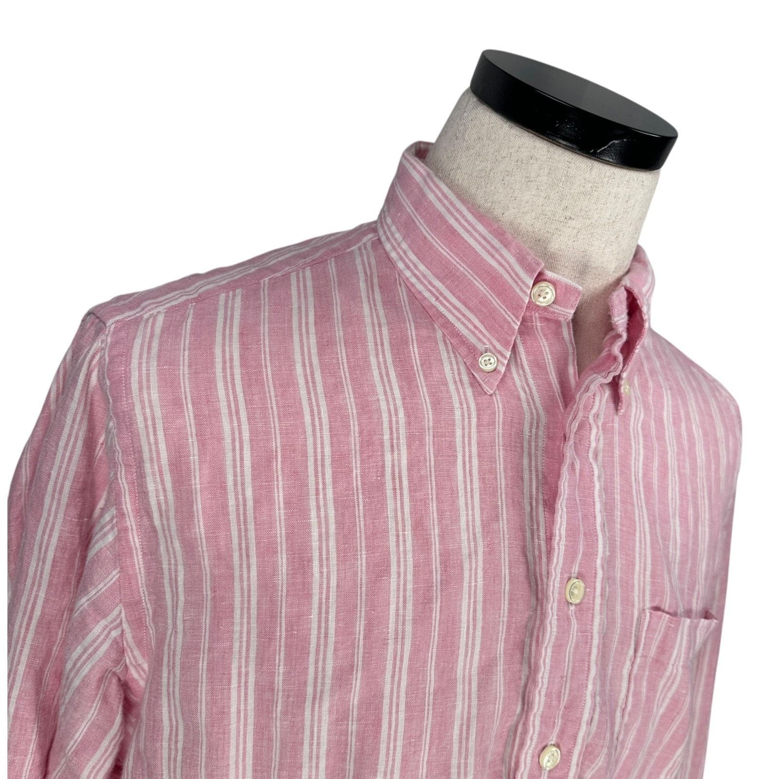 Brooks Brothers Brooks Brothers Linen Shirt Men's Large Pink White Striped Size US L / EU 52-54 / 3 - 2 Thumbnail