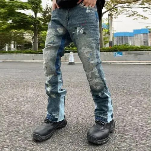 VIBE High Street Retro Ink Splash Patchwork Ripped Jeans Size US 32 / EU 48 - 1 Thumbnail