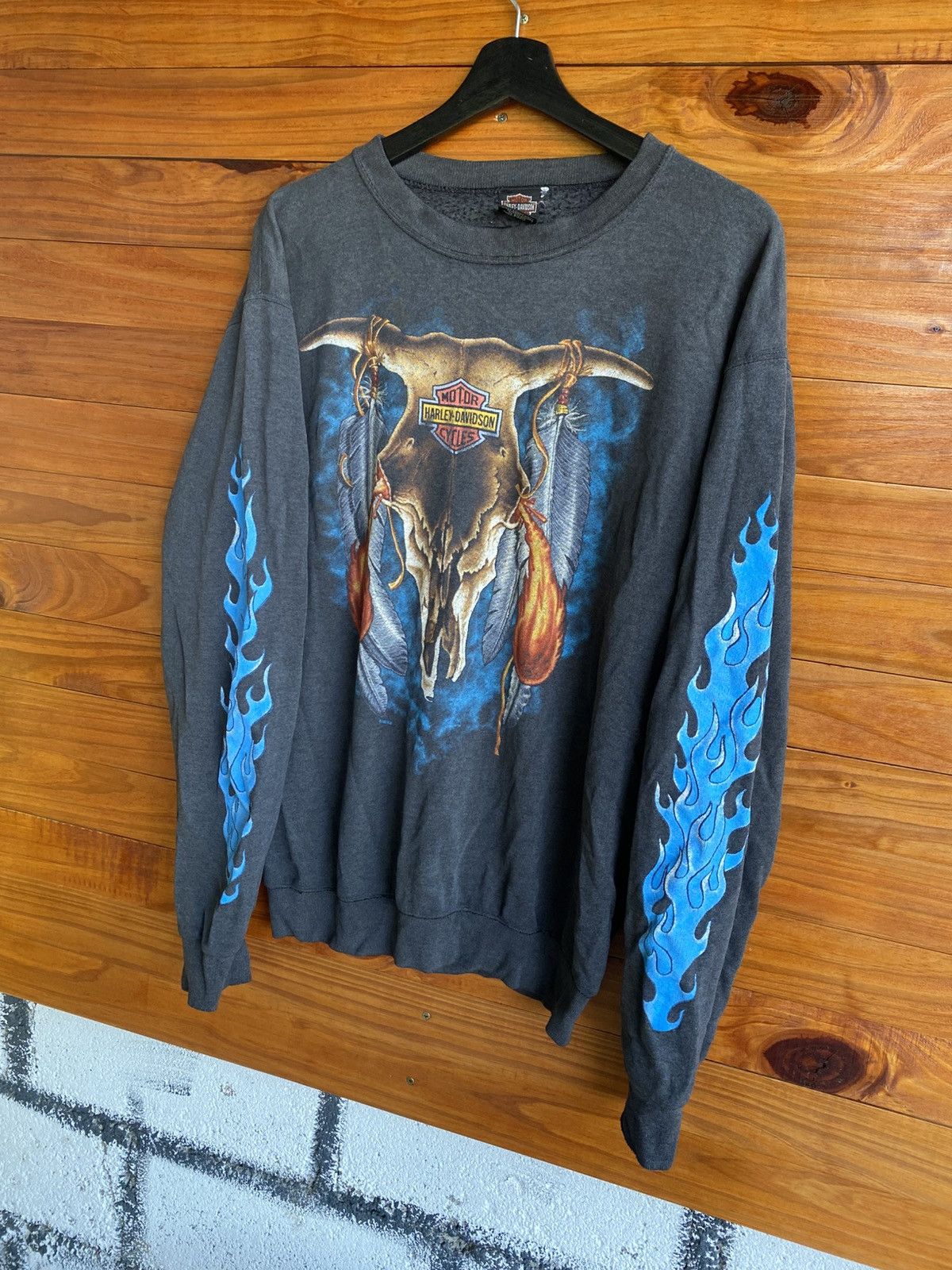 Harley Davidson Vintage 1985 Harley-Davidson Skull Bull Flames Sweatshirt Size US M / EU 48-50 / 2 - 10 Thumbnail