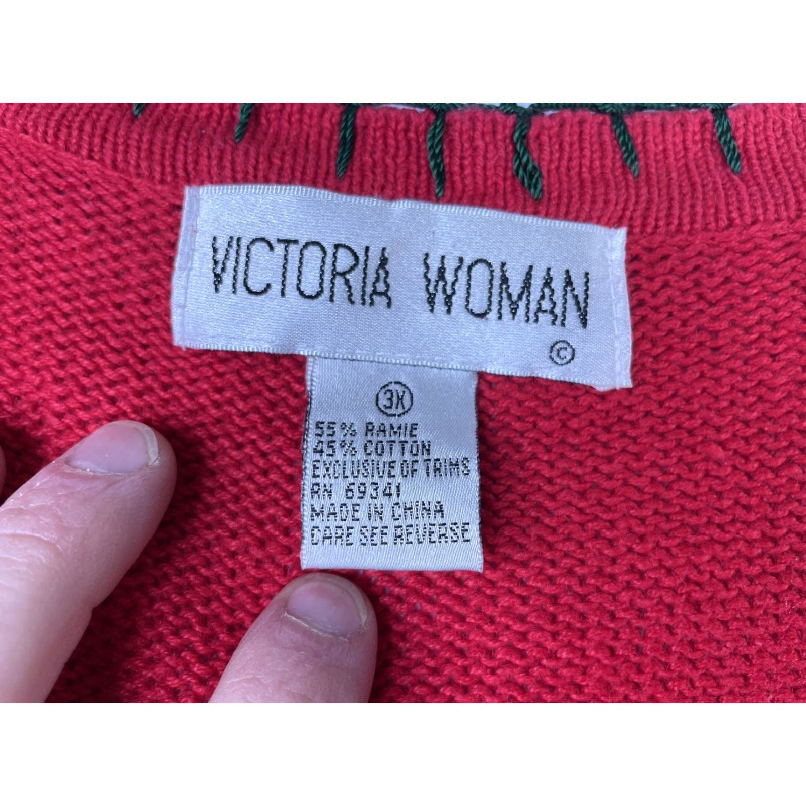 Vintage VINTAGE Victoria Woman Sweater Vest Knit Christmas Embroidery 3X Red Women Sleeveless Cotton Ramie Holiday Christmas Vest Mens? Size XXL / US 16-18 / IT 52-54 - 2 Thumbnail