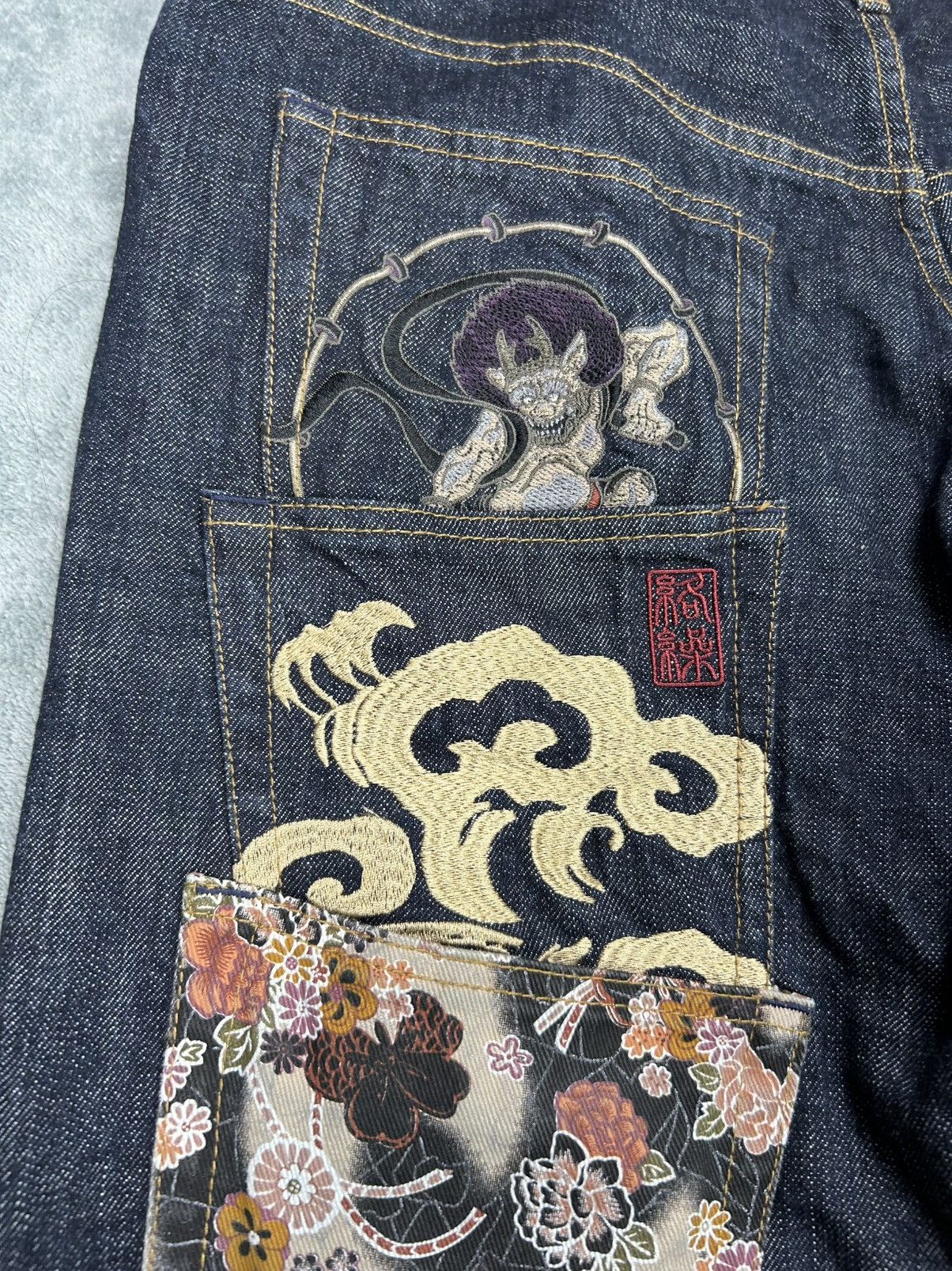 Kamakura Karakuri Tamashii Fujin Raijin Denim S0250 Size US 35 - 7 Thumbnail