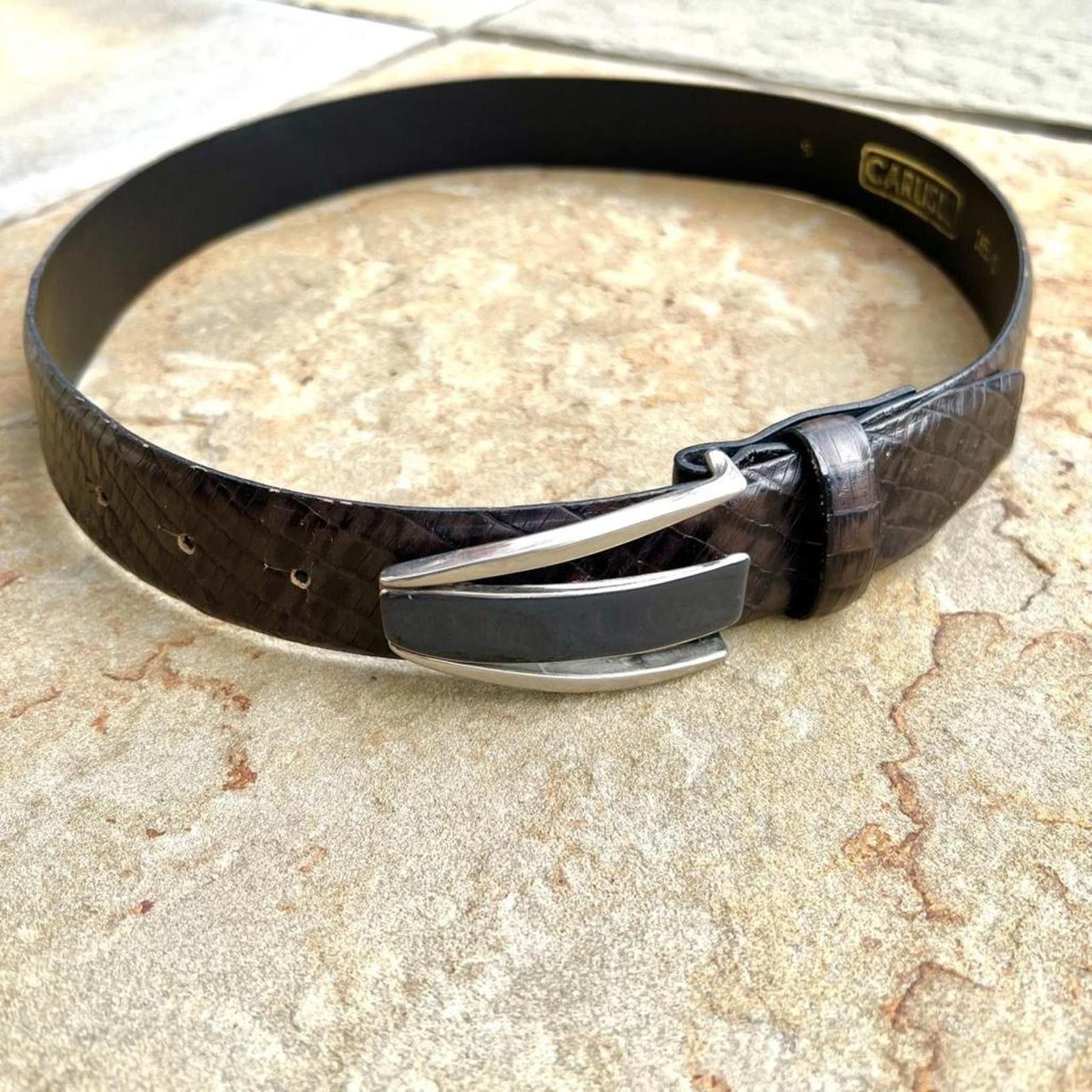 Other Vintage 90s Designer Dark Brown Croc Embossed Leather Belt Size ONE SIZE - 7 Thumbnail