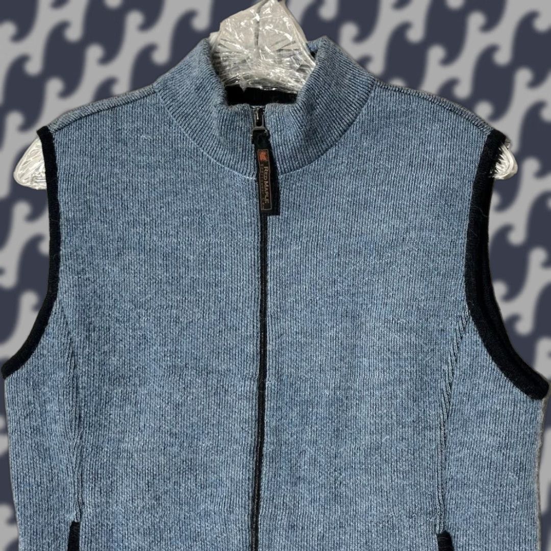 Vintage Red Maple Sportswear Vest Blue Alpaca Cotton Full Zip Mock Neck Womens S Small Peru M61 Size S / US 4 / IT 40 - 1 Thumbnail