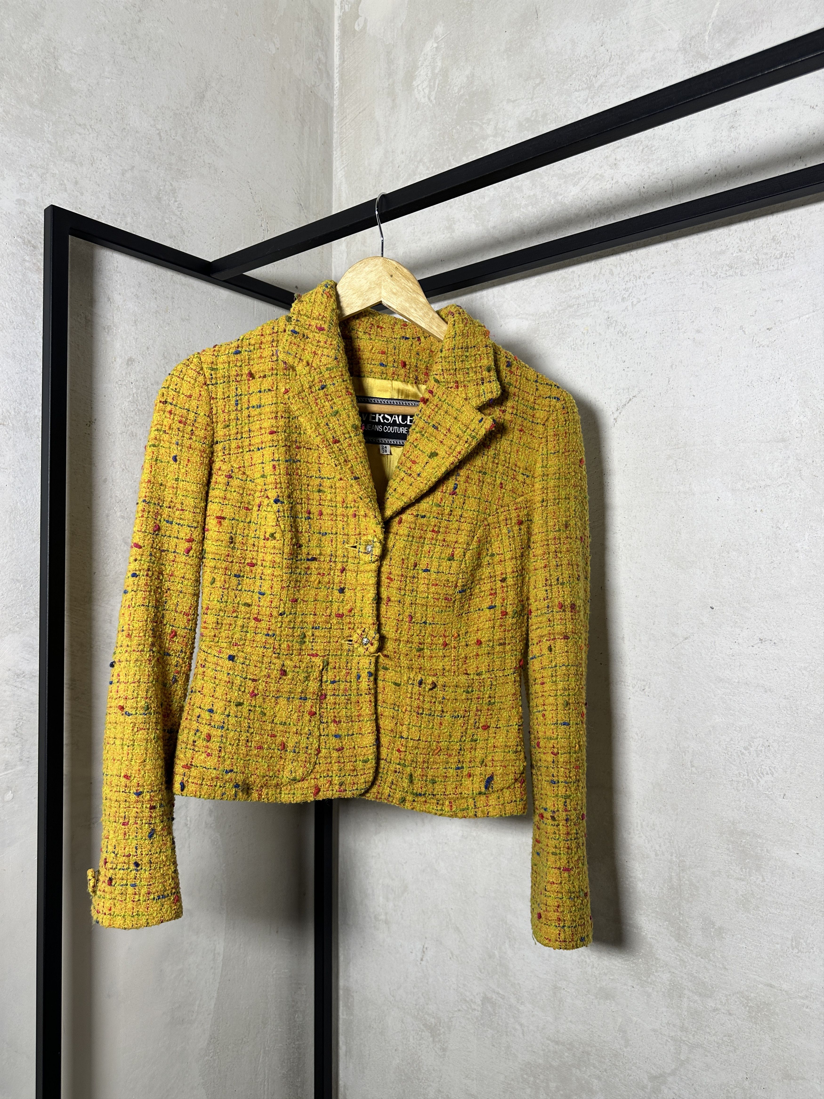 Versace VERSACE Jeans Couture Yellow Tweed Medusa Button Jacket Size S / US 4 / IT 40 - 1 Thumbnail