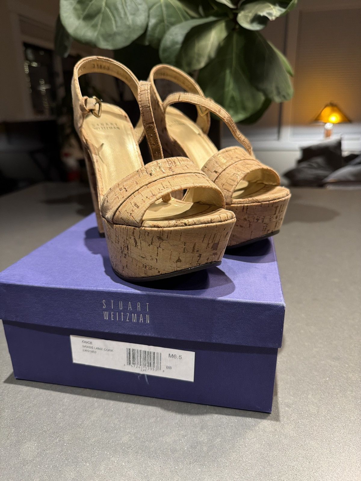 Stuart Weitzman Stuart Weitzman Brass Lame Cork Size US 6.5 / IT 36.5 - 1 Thumbnail