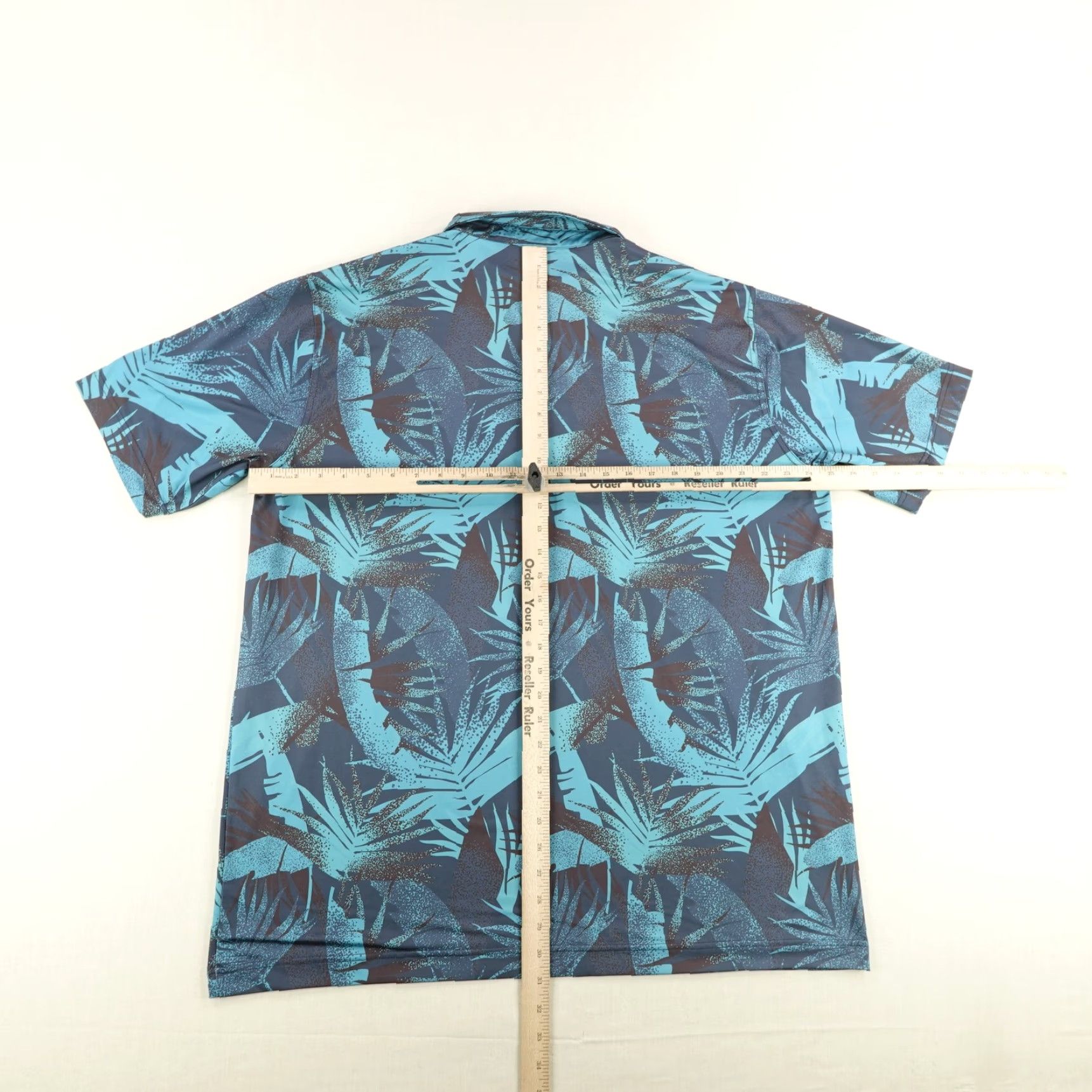 Vintage Waggle Polo Shirt Mens 2XL Blue Palm Leaf Print Golf Performance Stretch Breathable Quick Dry Size US XXL / EU 58 / 5 - 5 Thumbnail