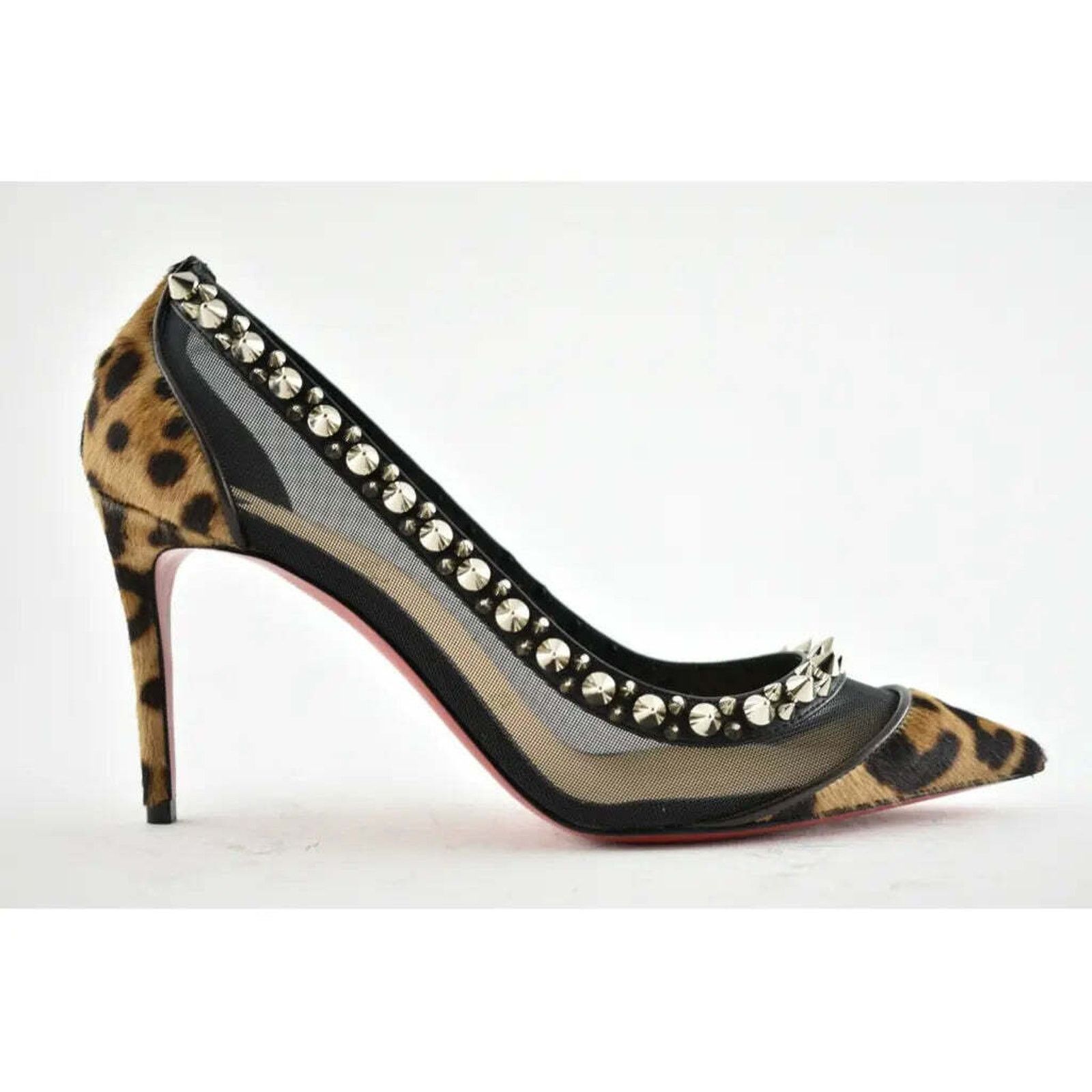 Christian Louboutin Galativi Spikes 85 Black Leopard Mesh Pointed Heel Pump 36 Size US 6 / IT 36 - 2 Thumbnail
