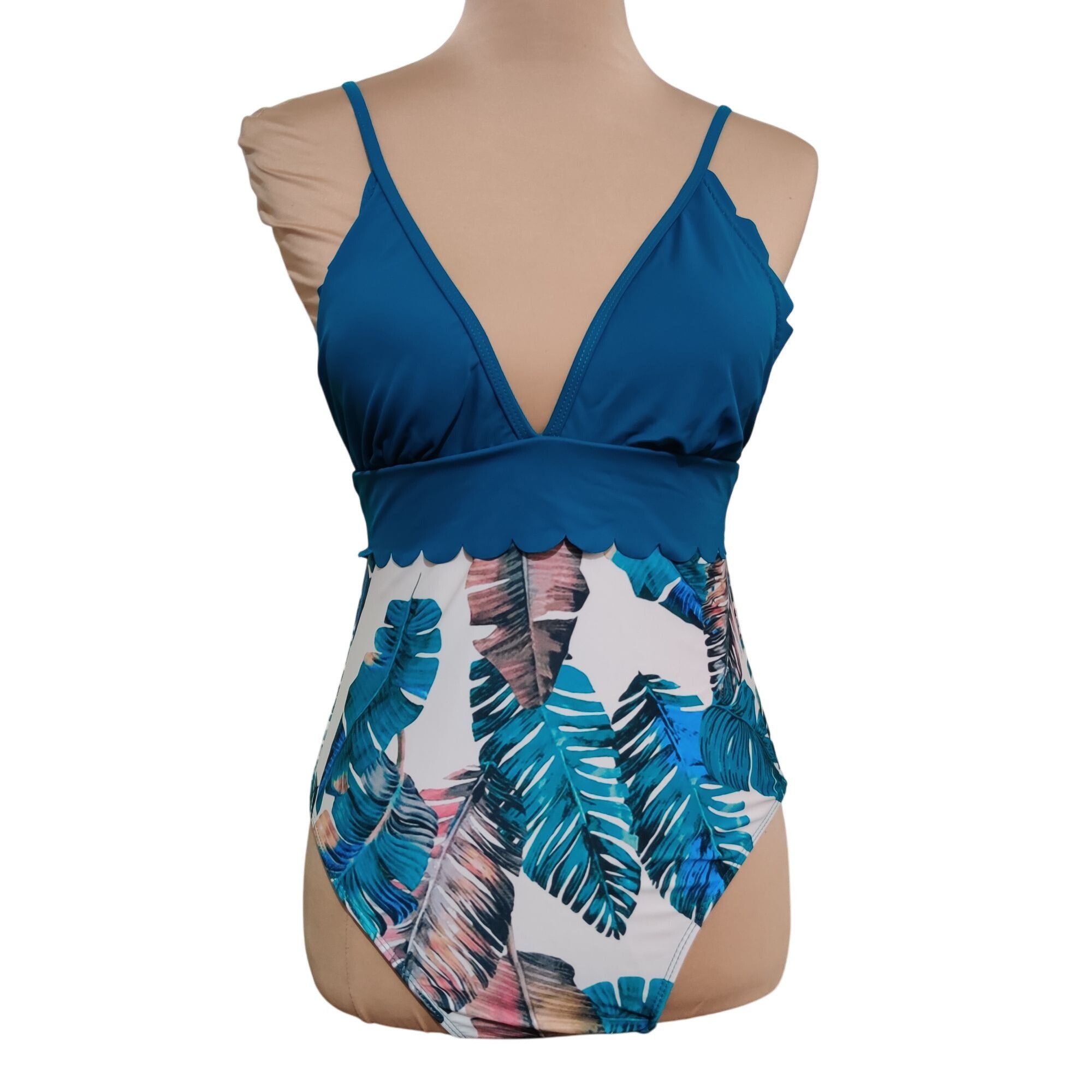 Other Womens Swimsuit One Piece Scalloped V Neck Tropical Print Te Size ONE SIZE - 1 Thumbnail