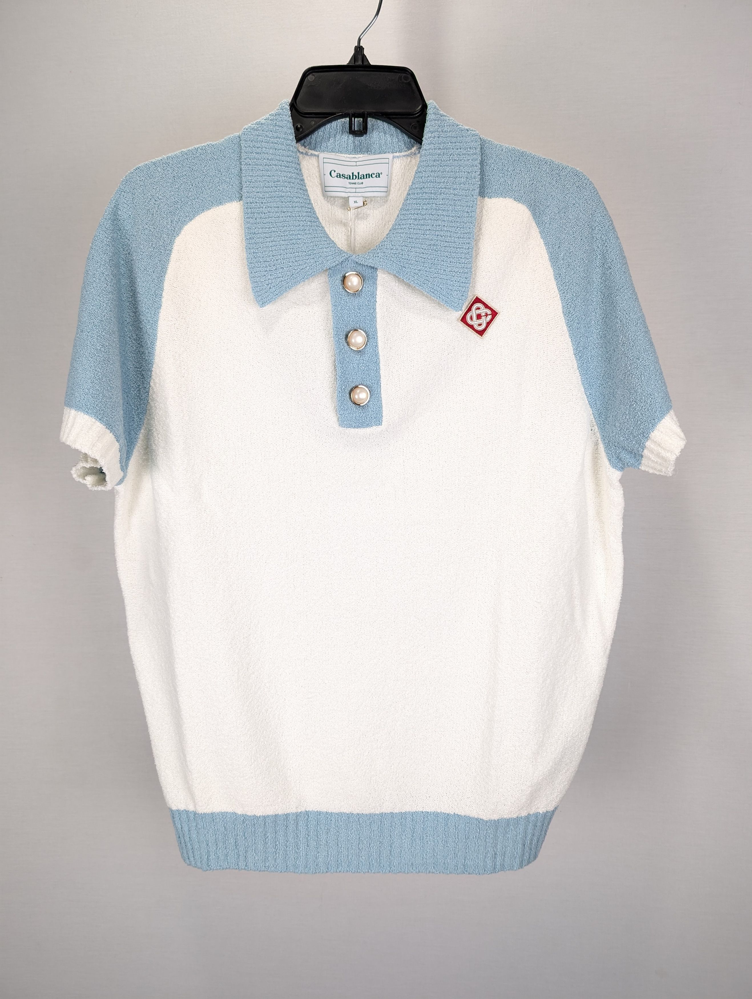 Casablanca o1rshd1 555 / Raglan Boucle Polo Shirt in White/Blue Size US XXL / EU 58 / 5 - 2 Thumbnail