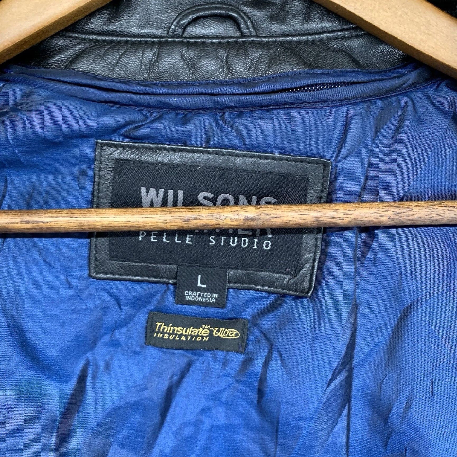 Vintage Pelle Studio Wilsons Mens Black Leather Jacket Thinsulate Full-Zip Blue Lined Size US L / EU 52-54 / 3 - 3 Thumbnail