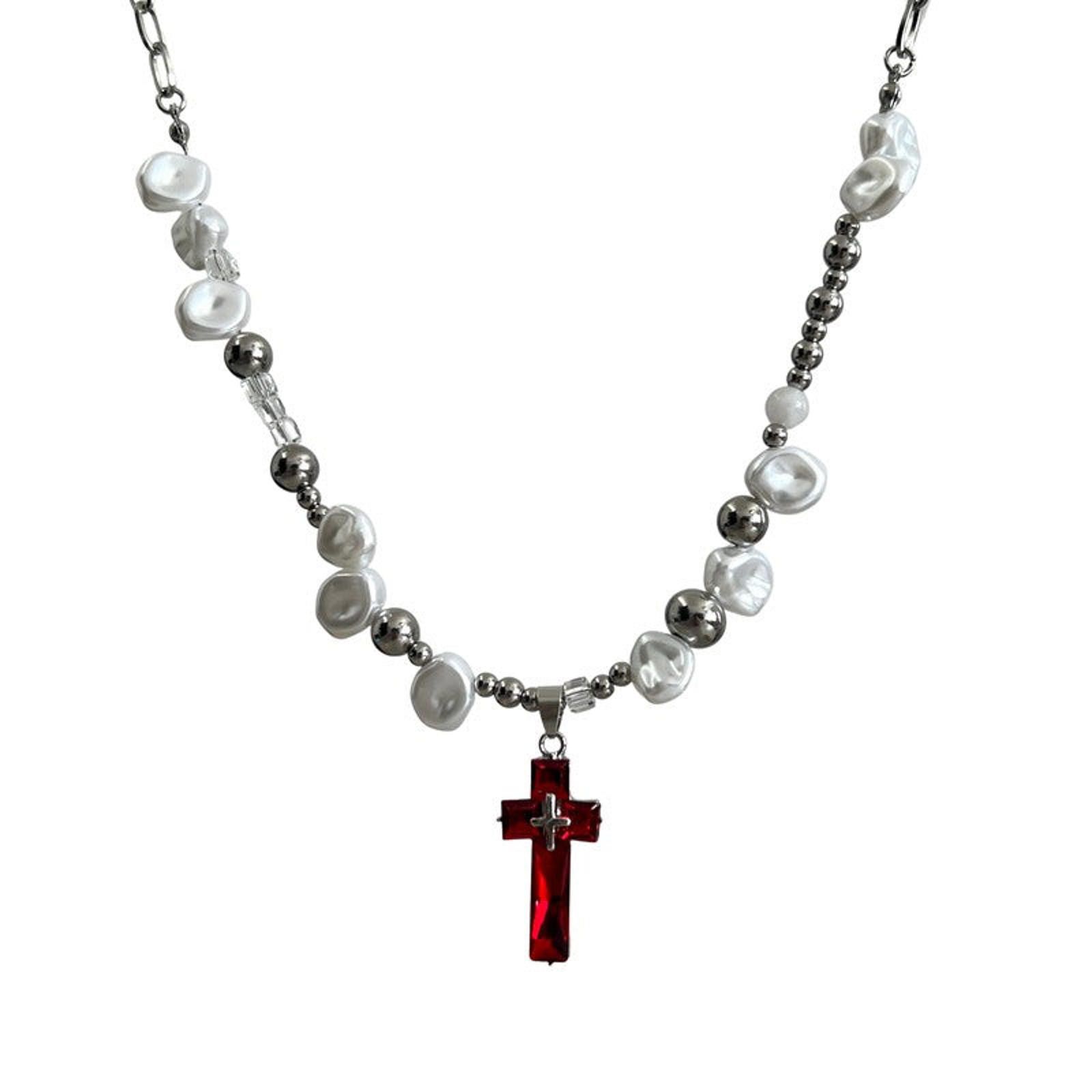 Jewelry Red Cross Pearl Necklace Size ONE SIZE - 6 Thumbnail