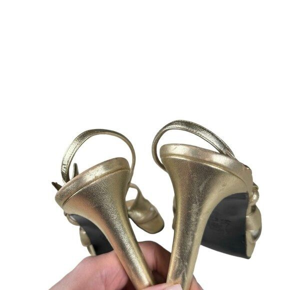 Vintage × Yves Saint Laurent Yves Saint Laurent Gold Metallic Leather 4″ Heeled Sandals S Size US 9 / IT 39 - 7 Thumbnail