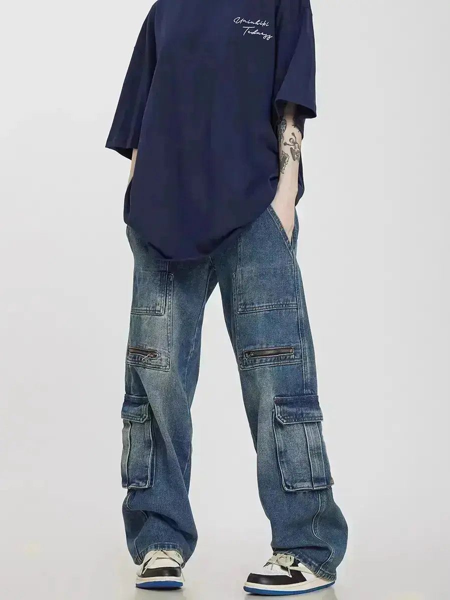 Japanese Brand Retro washed multi pocket straight leg jeans Size US 32 / EU 48 - 3 Thumbnail