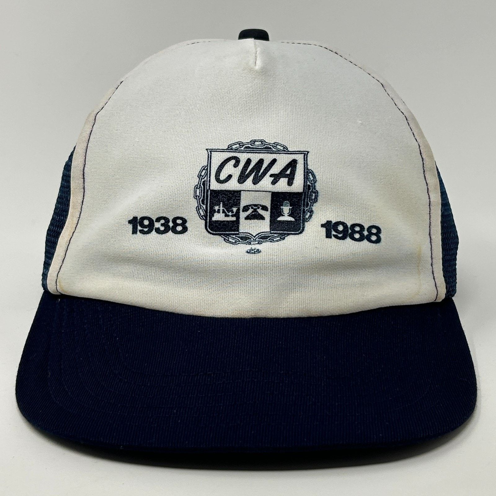 Vintage Vintage 80s CWA Communications Workers Trucker Hat Cap Blue Size ONE SIZE - 1 Thumbnail