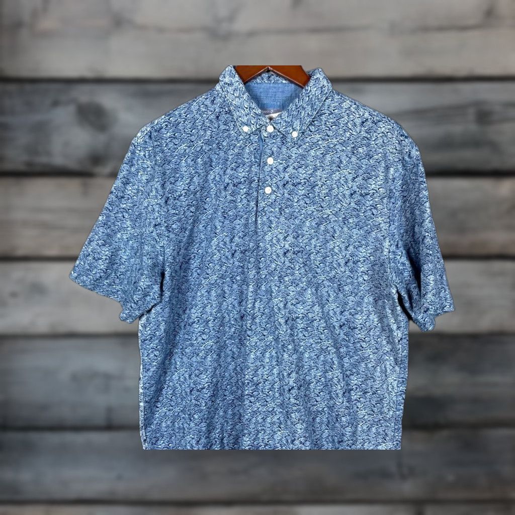 johnnie-O johnnie-O Men's Polo Shirt Large Blue Geometric Pattern Short Sleeve Button-Down Collar Golf Size US L / EU 52-54 / 3 - 1 Thumbnail