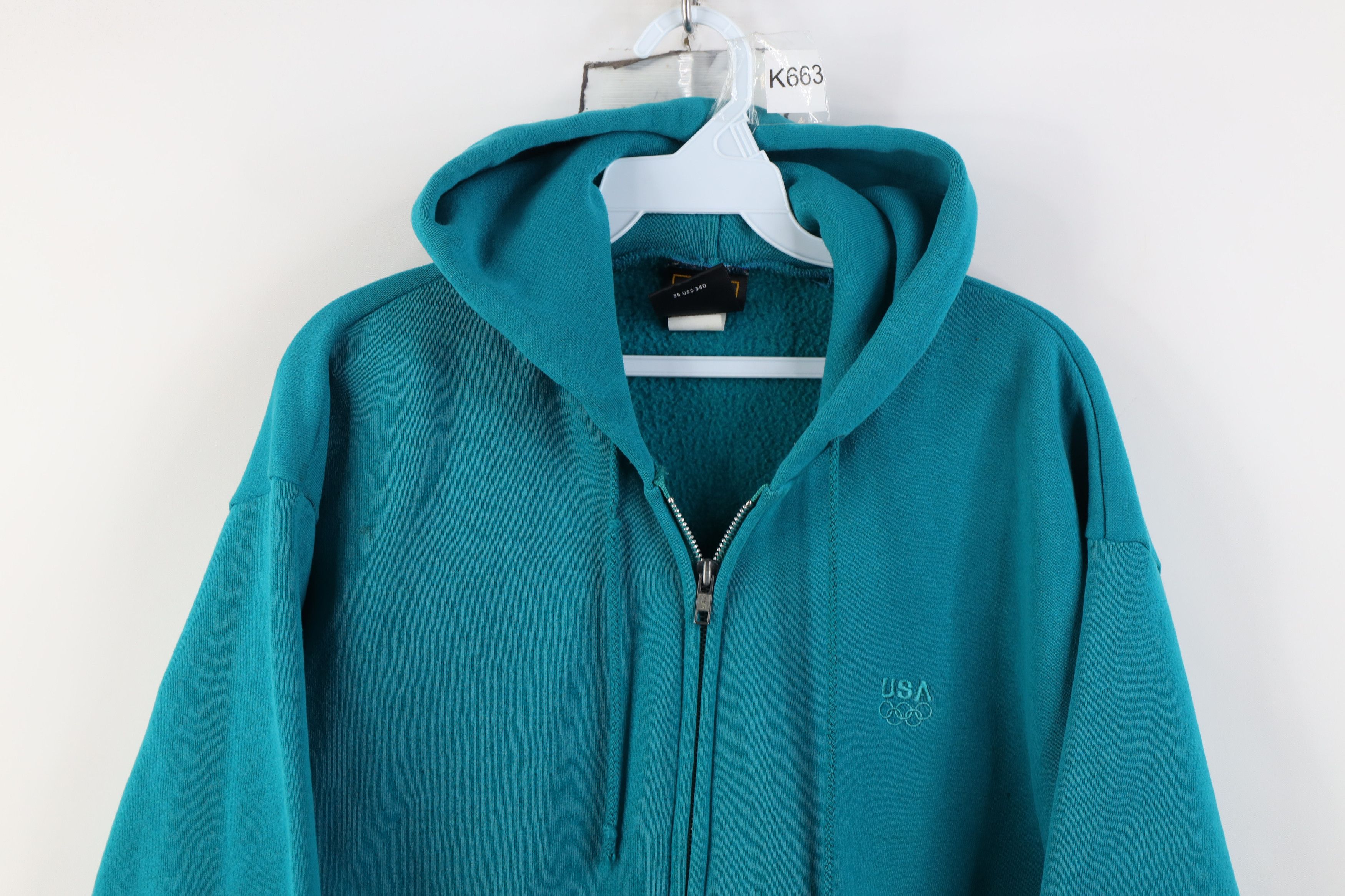 Vintage Vintage 90s USA Olympics Blank Full Zip Hoodie Teal USA Size US M / EU 48-50 / 2 - 2 Thumbnail
