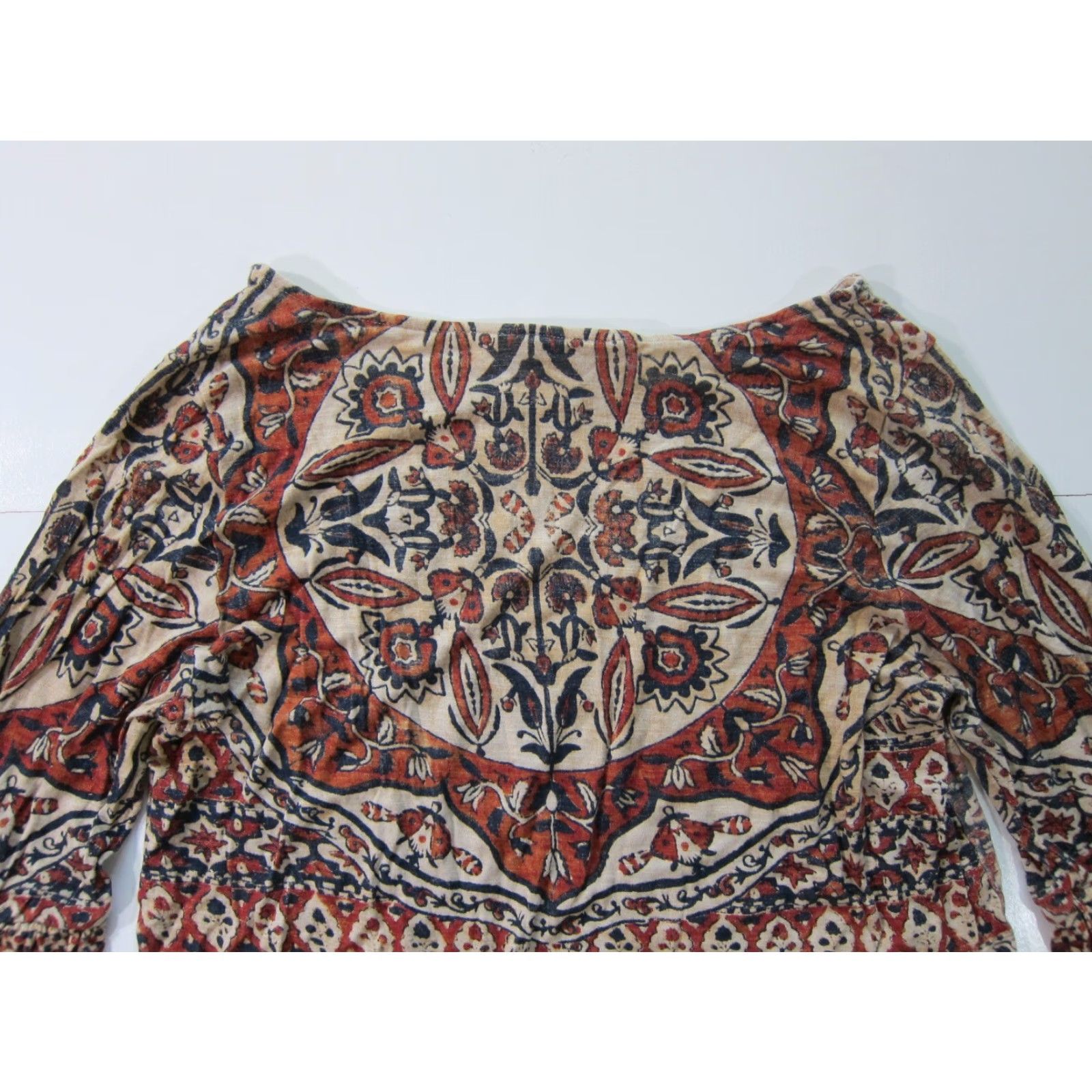 Lucky Brand Lucky Brand Blouse Geometric Beaded Batik Scoop Neck 3/4 Sleeve Grey Brown Women M Size M / US 6-8 / IT 42-44 - 5 Thumbnail
