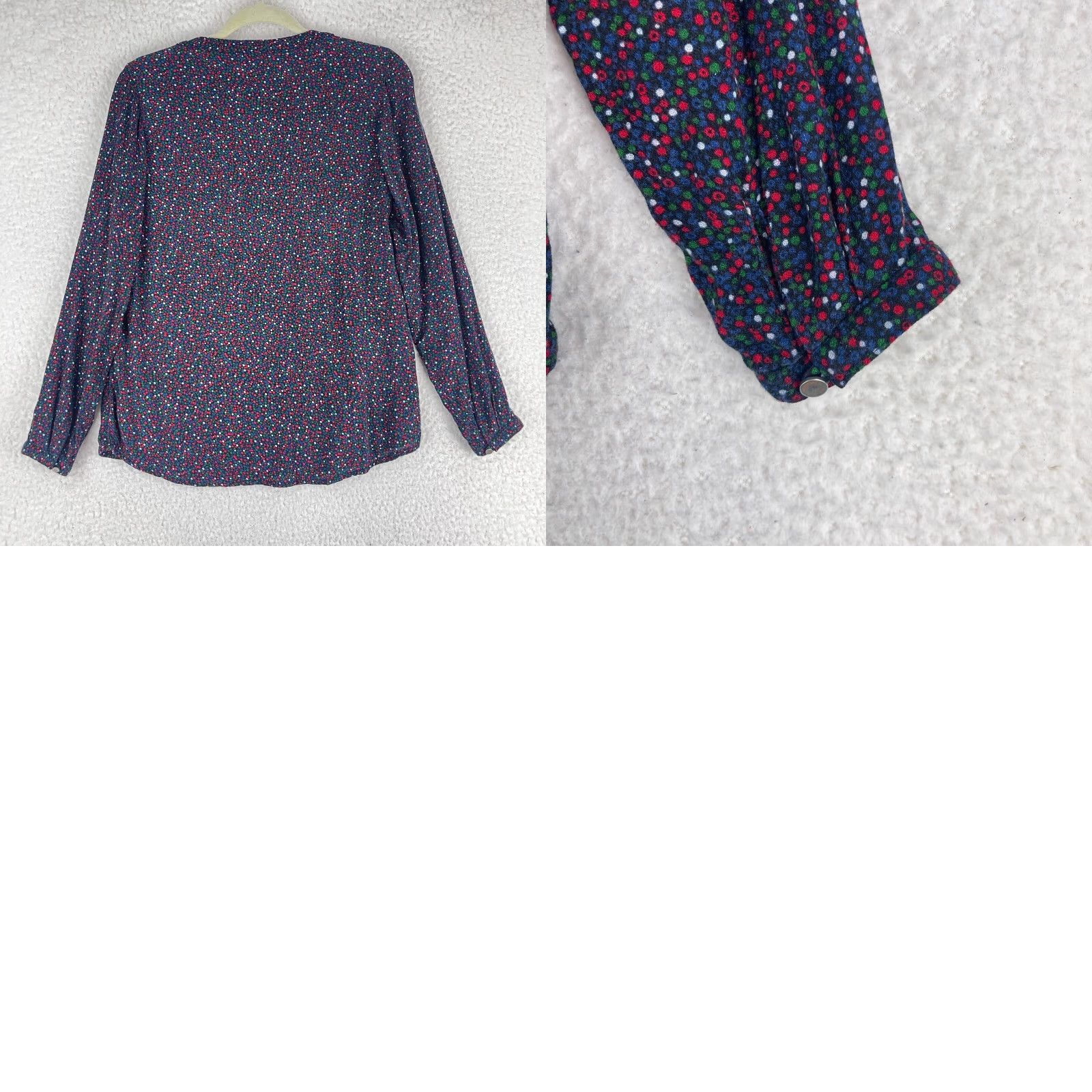 Vintage Christopher & Banks Top Womens Small Blue Dot Print Long Sleeve V-Neck Shirt Size S / US 4 / IT 40 - 9 Thumbnail