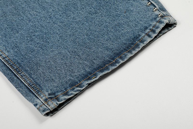 Jean Men's Retro Letter Print High-Waisted Curved Jeans Size US 32 / EU 48 - 6 Thumbnail