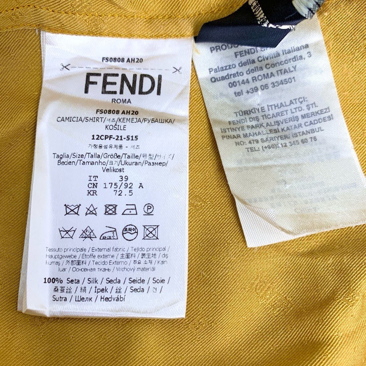 Fendi Fendi Yellow Silk Long-Sleeve Shirt with Logo Monogram (Size Size XS / US 0-2 / IT 36-38 - 5 Thumbnail