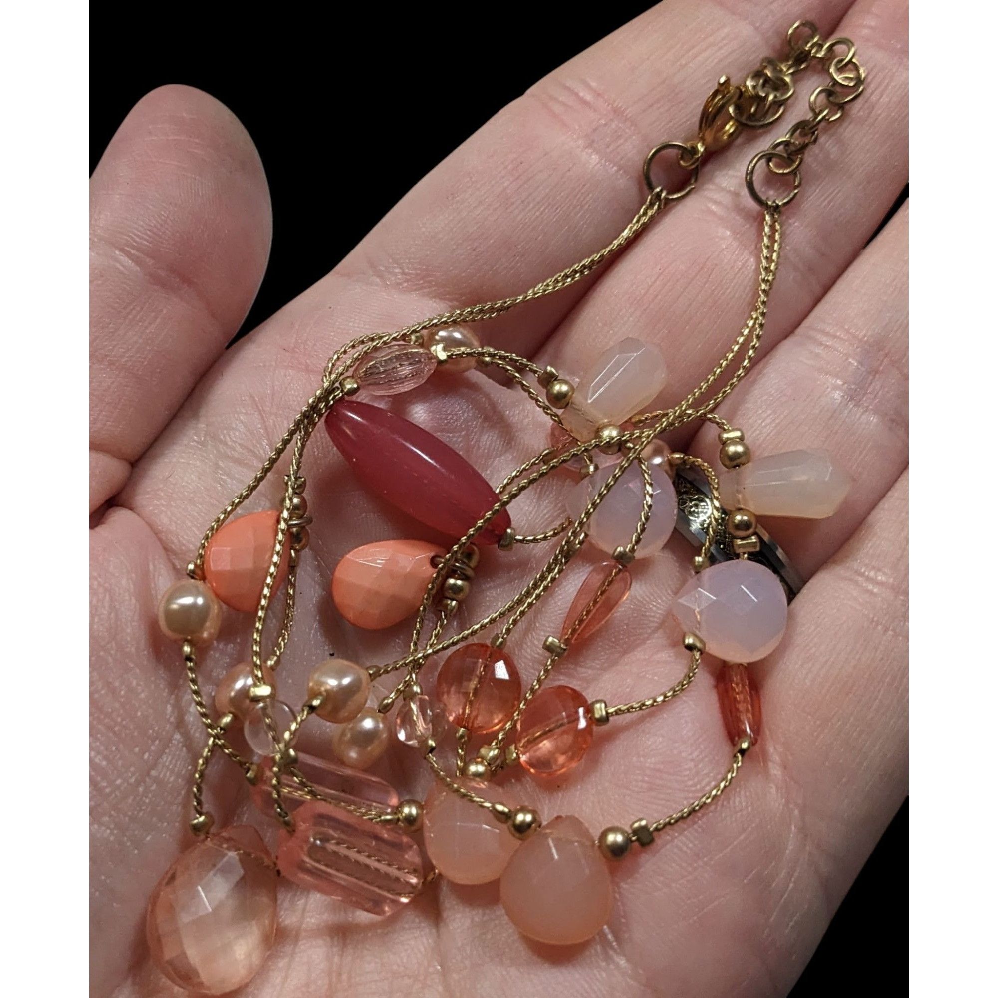 Other Coquette Pink And Gold Tone Beaded Station Layered Necklace Size ONE SIZE - 3 Thumbnail