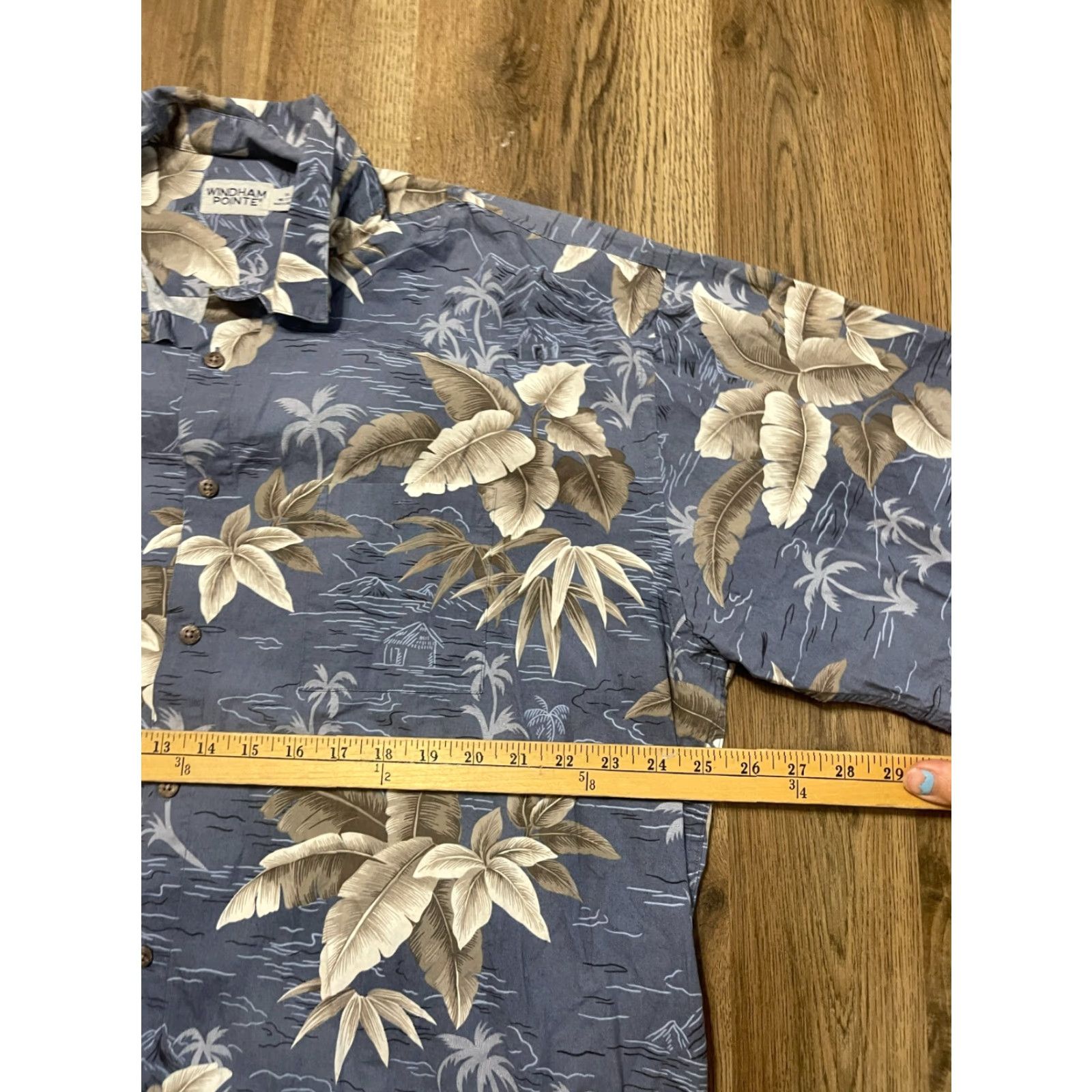 Vintage Windham Pointe Shirt Men's Button-Up Hawaiian 2XL White Grey Blue Short Sleeve Casual Windham Pointe Size US XXL / EU 58 / 5 - 6 Thumbnail