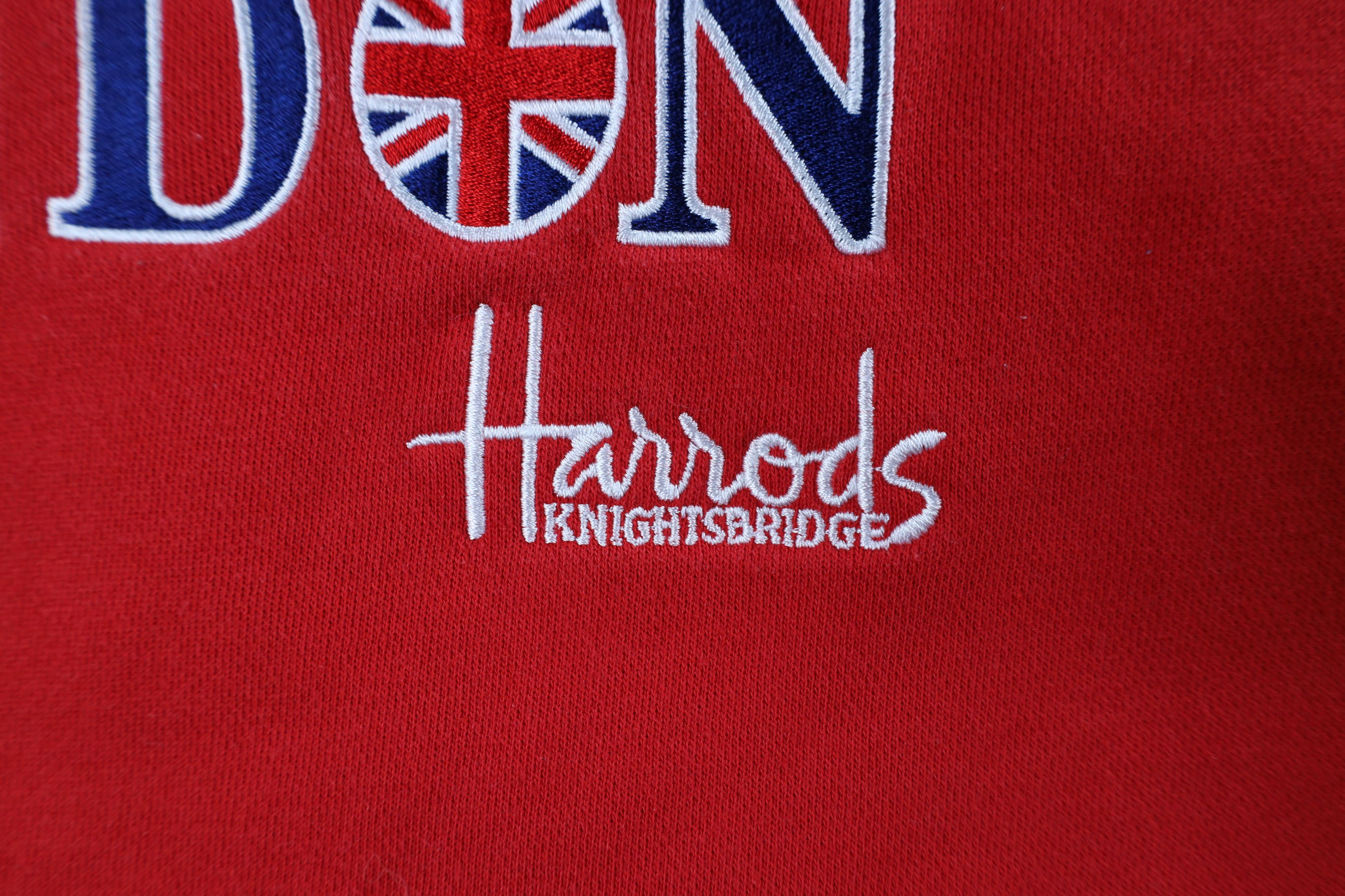 Vintage Vintage 90s Harrods London Spell Out Crewneck Sweatshirt Red Size US XL / EU 56 / 4 - 6 Thumbnail