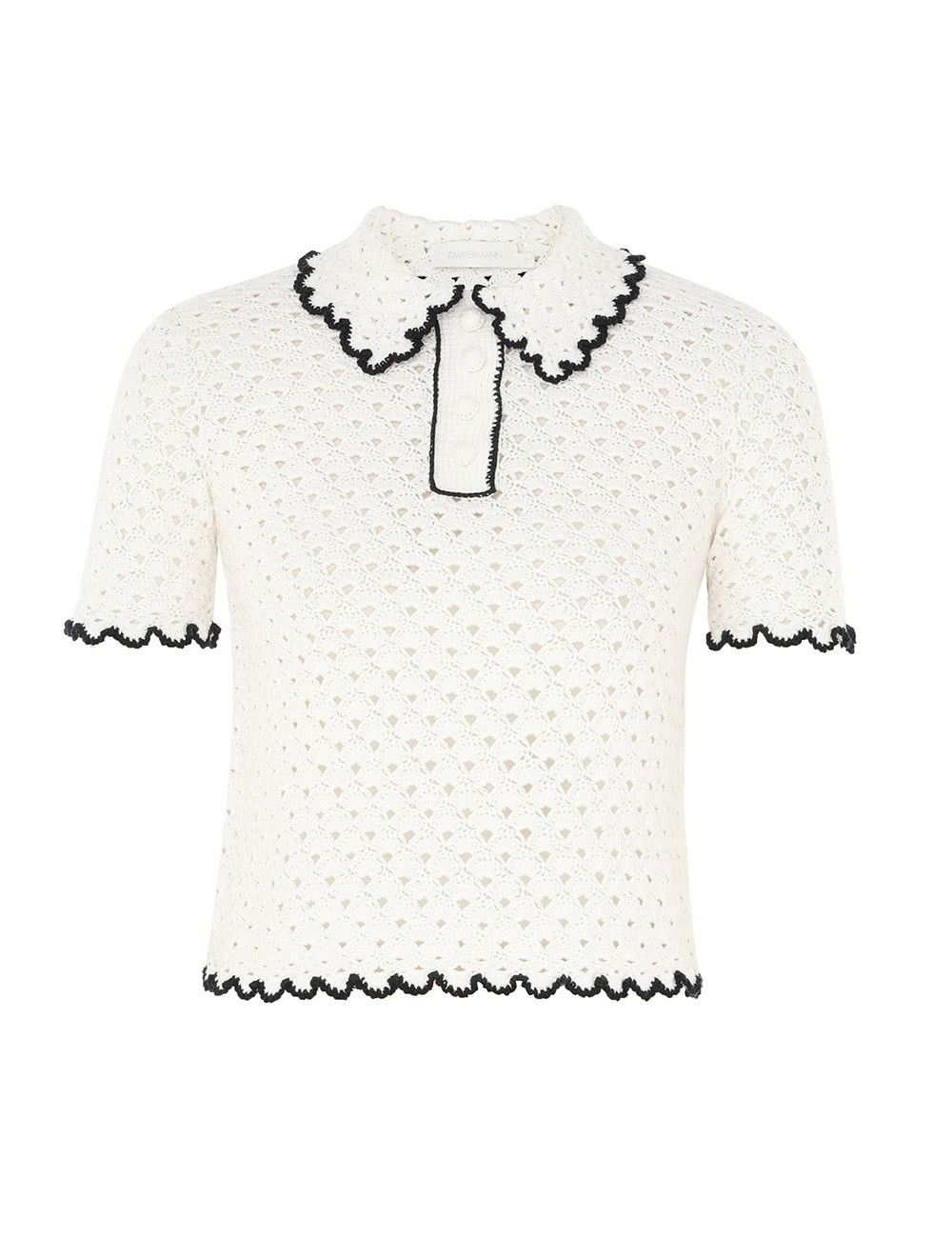 Zimmermann oc11z0525 Halliday Scallop Polo Shirt in Black & Ivory Size L / US 10 / IT 46 - 1 Thumbnail