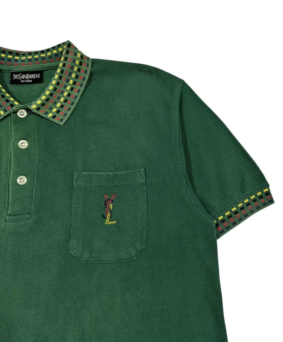 Vintage Vtg🔥90’s YvesSaintLaurent Ysl Embroidery Pocket Polo Tee Size US L / EU 52-54 / 3 - 8 Thumbnail