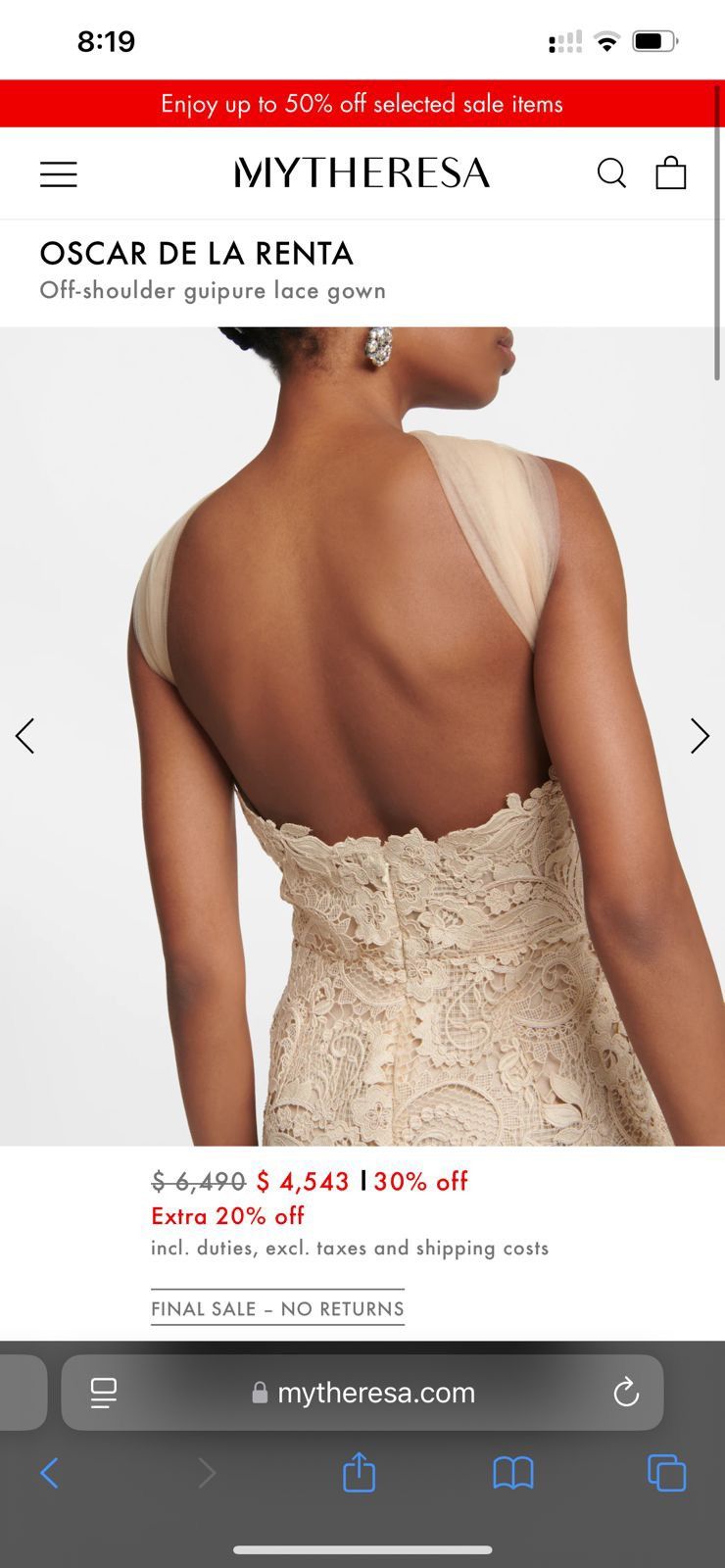 Oscar De La Renta OSCAR DE LA RENTA Off Shoulder Guipure Lace Gown Size M / US 6-8 / IT 42-44 - 6 Thumbnail