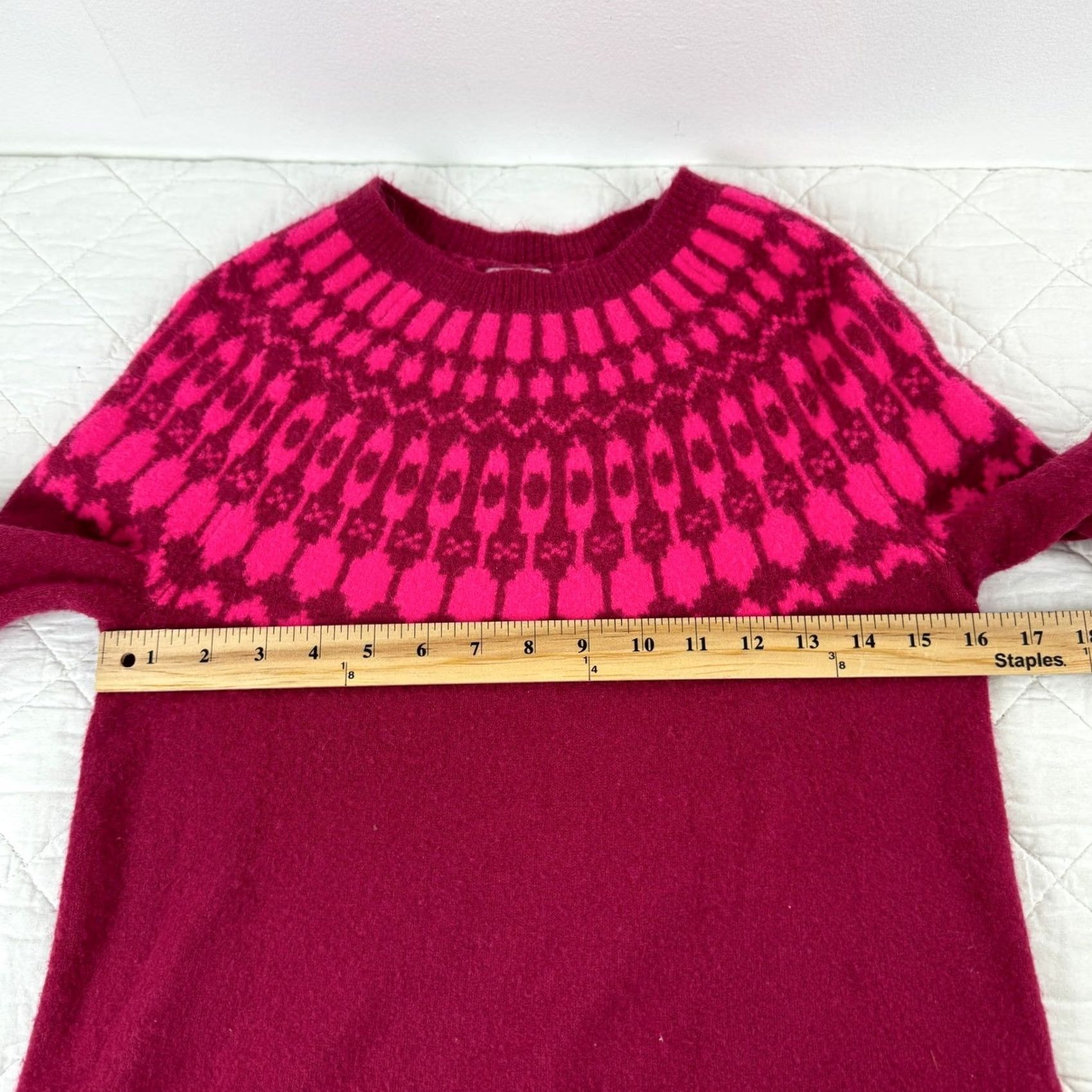 J.Crew J.Crew Fair Isle Crewneck Sweater Extra-Soft Pink Necklace Burgundy Womens XS Size XS / US 0-2 / IT 36-38 - 6 Thumbnail