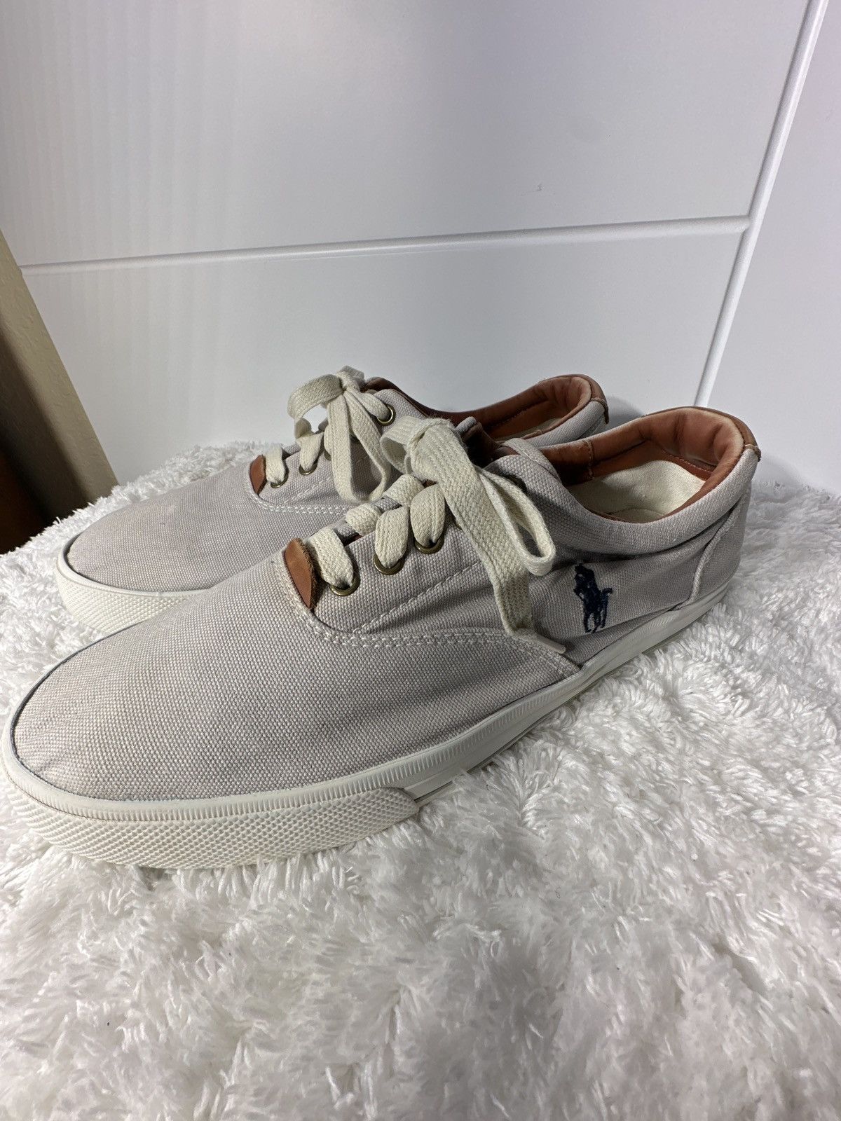 Polo Ralph Lauren Polo Ralph Lauren Gray Canvas Sneakers w/Brown Leather Size US 11.5 / EU 44-45 - 2 Thumbnail