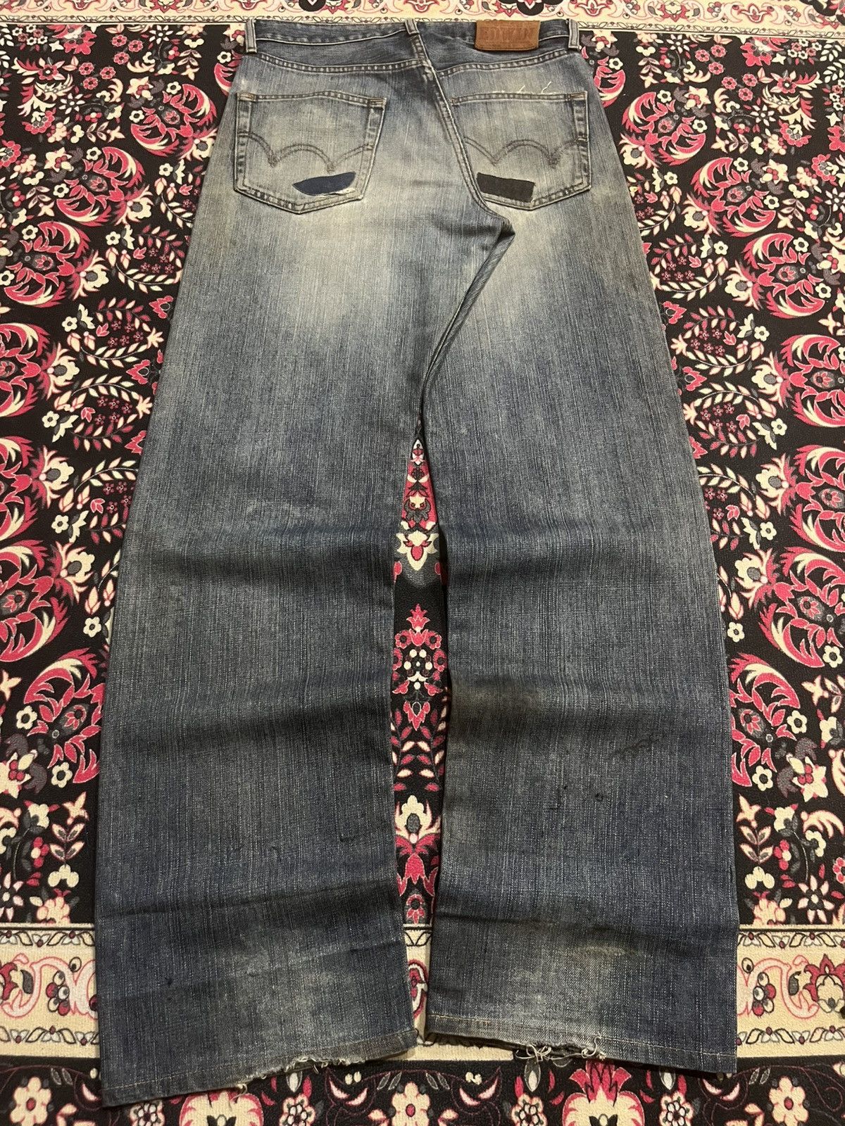 Kapital ⚡️Distressed⚡️Vintage Edwin 503w Blue Washed Ripped Patch Jean Size US 28 / EU 44 - 2 Thumbnail
