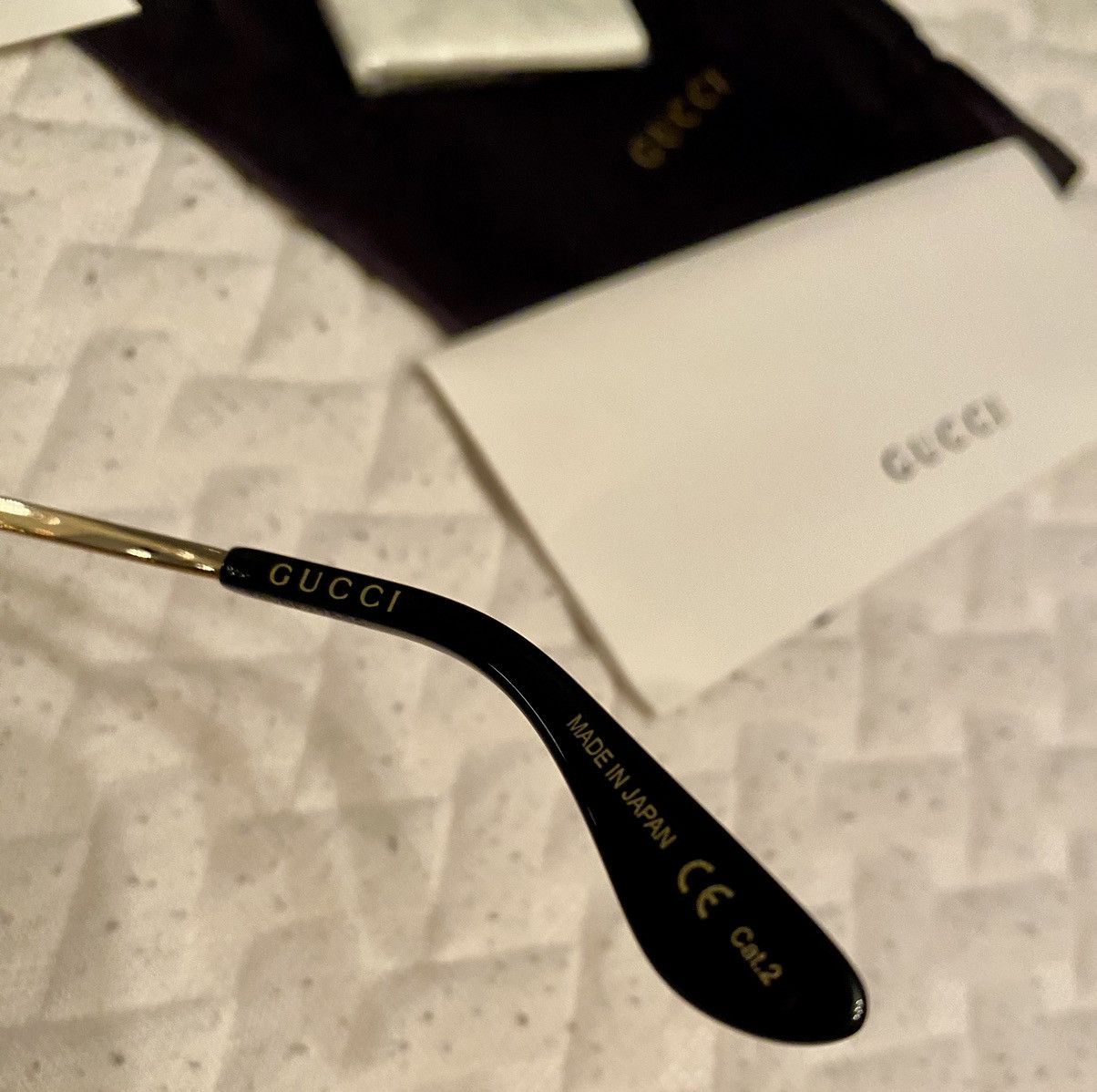 Gucci Gucci 🇯🇵 Grey/Moss Resin Amber GG Inlay Bridge Metal Gold NEW Size ONE SIZE - 3 Thumbnail