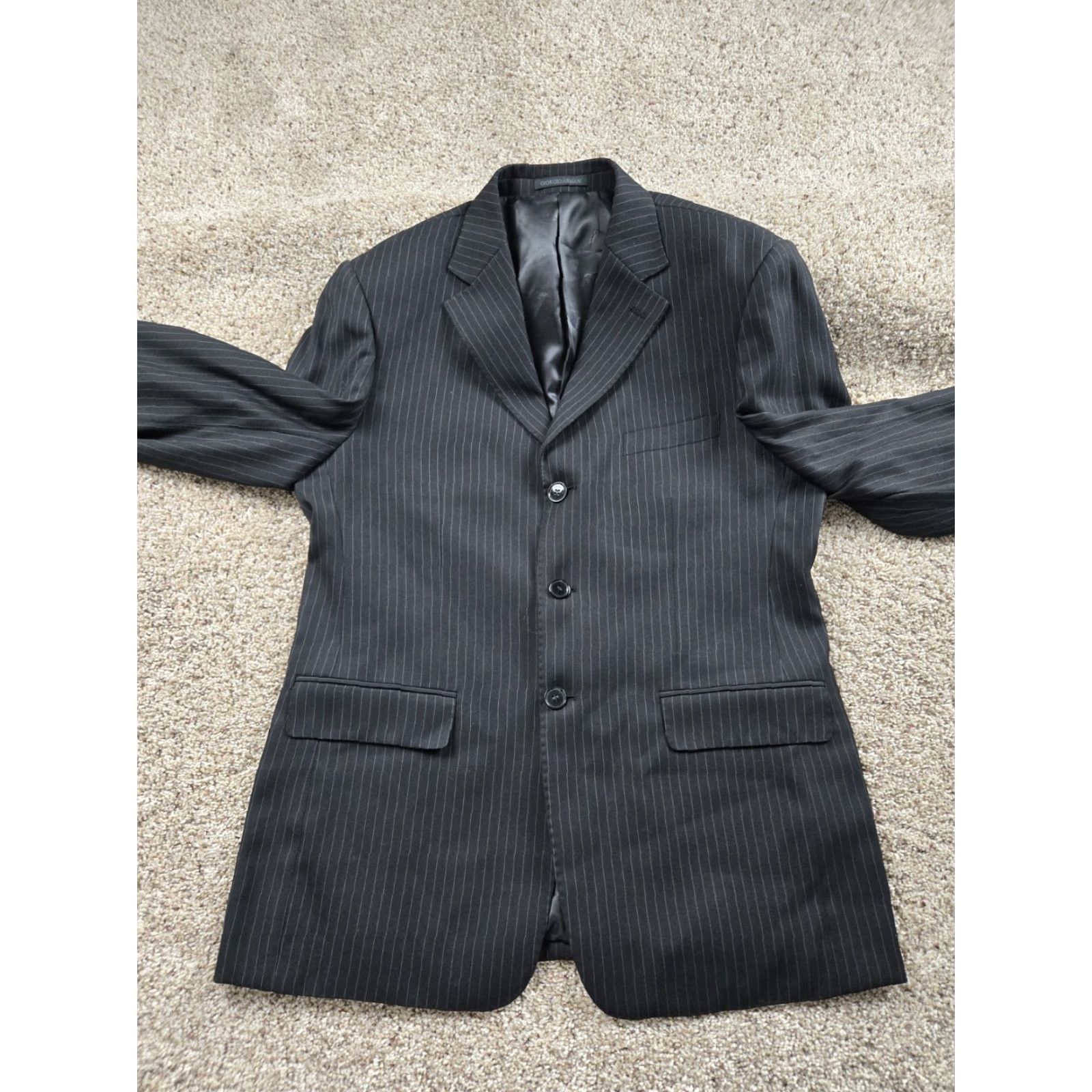 Giorgio Armani Giorgio Armani Le Collezioni Suit Jacket Black Pinstripe 40US 50EU Notch Lapel Three-Button Single-Breasted Wool Blazer Men 2 Piece Italy Vintage: No Size 40R - 5 Thumbnail