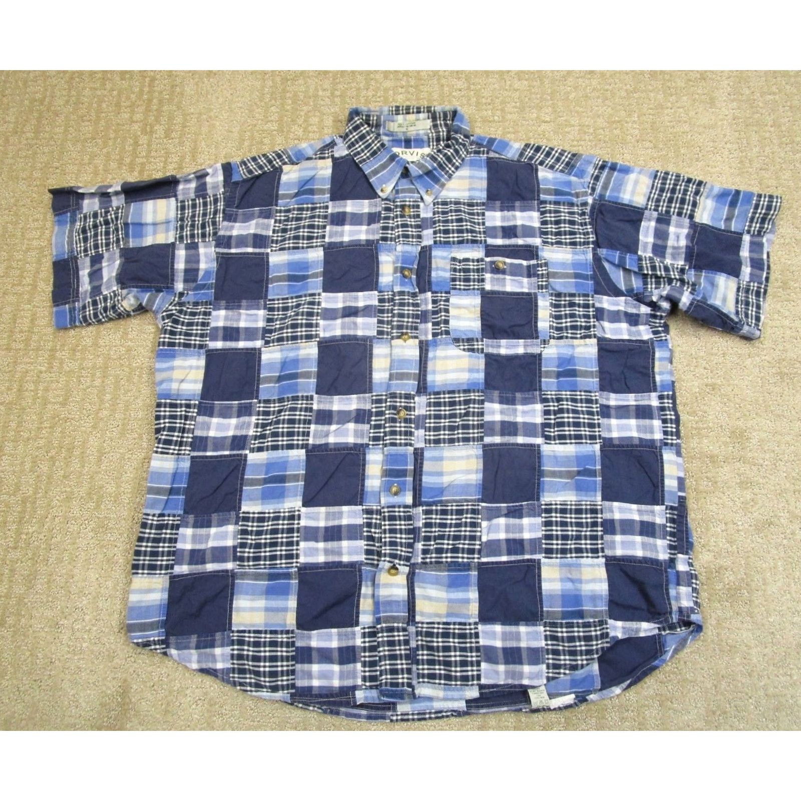 Orvis Orvis Shirt Men XL Blue Patchwork Madras Short Sleeve Button Cotton Size US XL / EU 56 / 4 - 2 Thumbnail