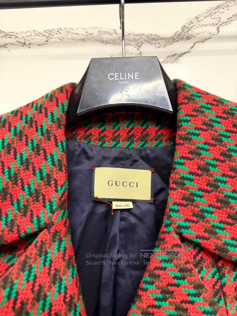 Gucci Guicci Red houndstooth wool lapel single-breasted long sle Size XS / US 0-2 / IT 36-38 - 2 Thumbnail