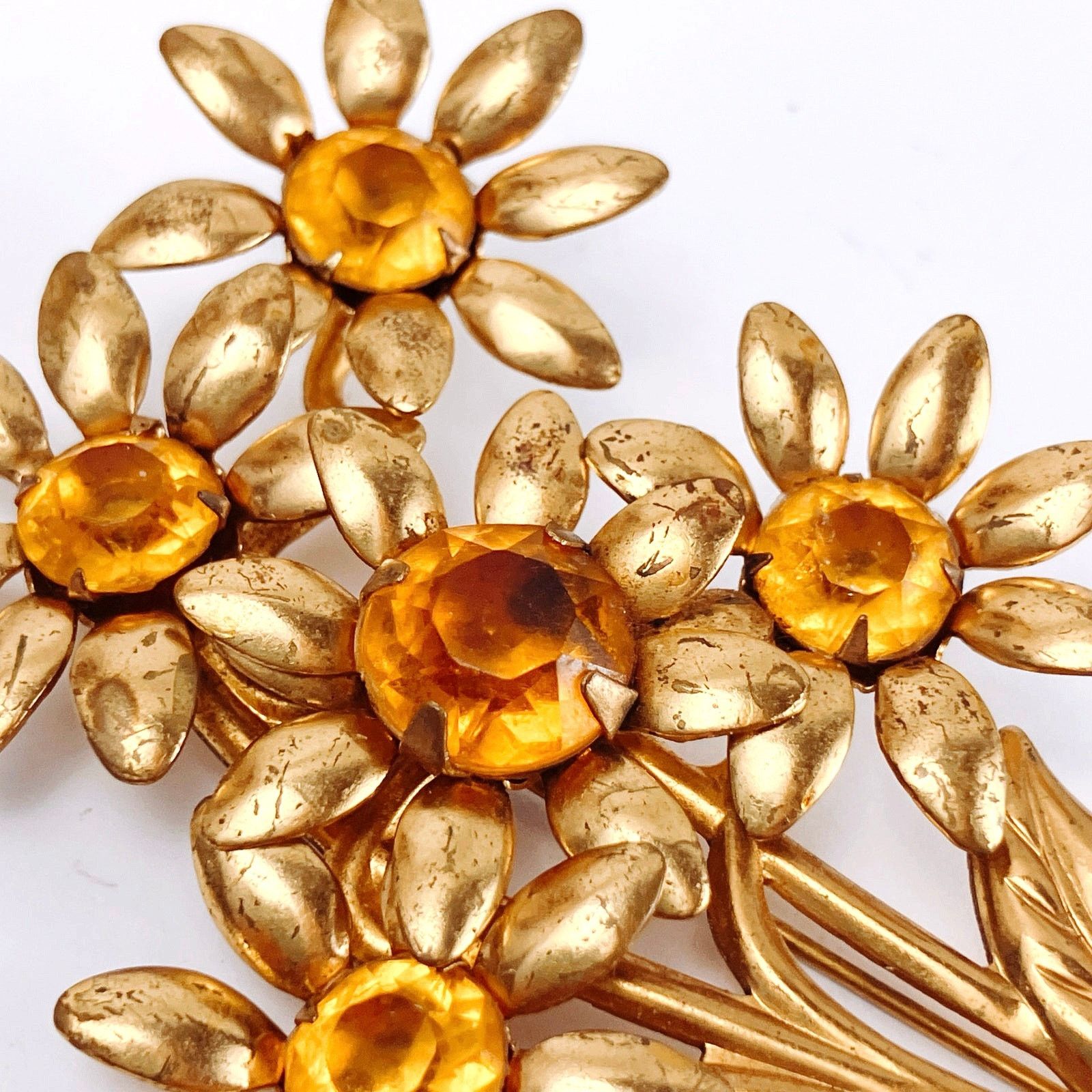 Vintage Large 4" Vintage 1940s Gold Tone Floral Spray Brooch Size ONE SIZE - 2 Thumbnail