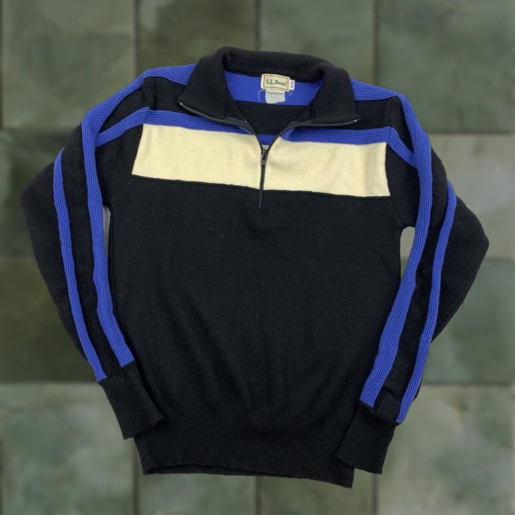 Vintage Vintage L.L. Bean Sweater Adult Medium Black Collar Quarter Zip Ski Snow 90s USA Size US M / EU 48-50 / 2 - 1 Thumbnail