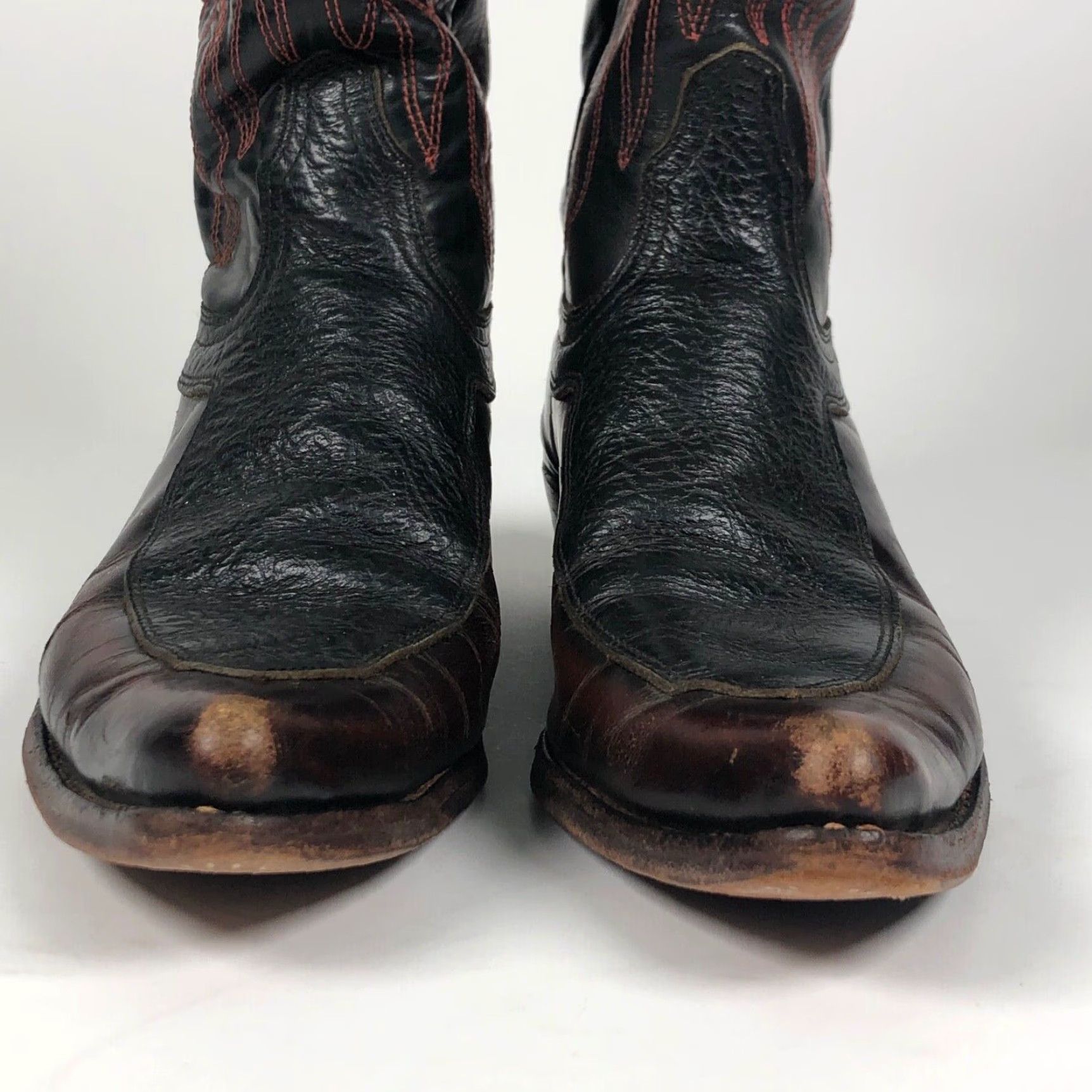 Durango VINTAGE Durango Boots Western Cowboy Mens 10.5 D Black Leather Mid-Calf Pointed Toe Pull On | Embroidered Logo | Boots | Durango | USA Made Size US 11 / EU 44 - 2 Thumbnail