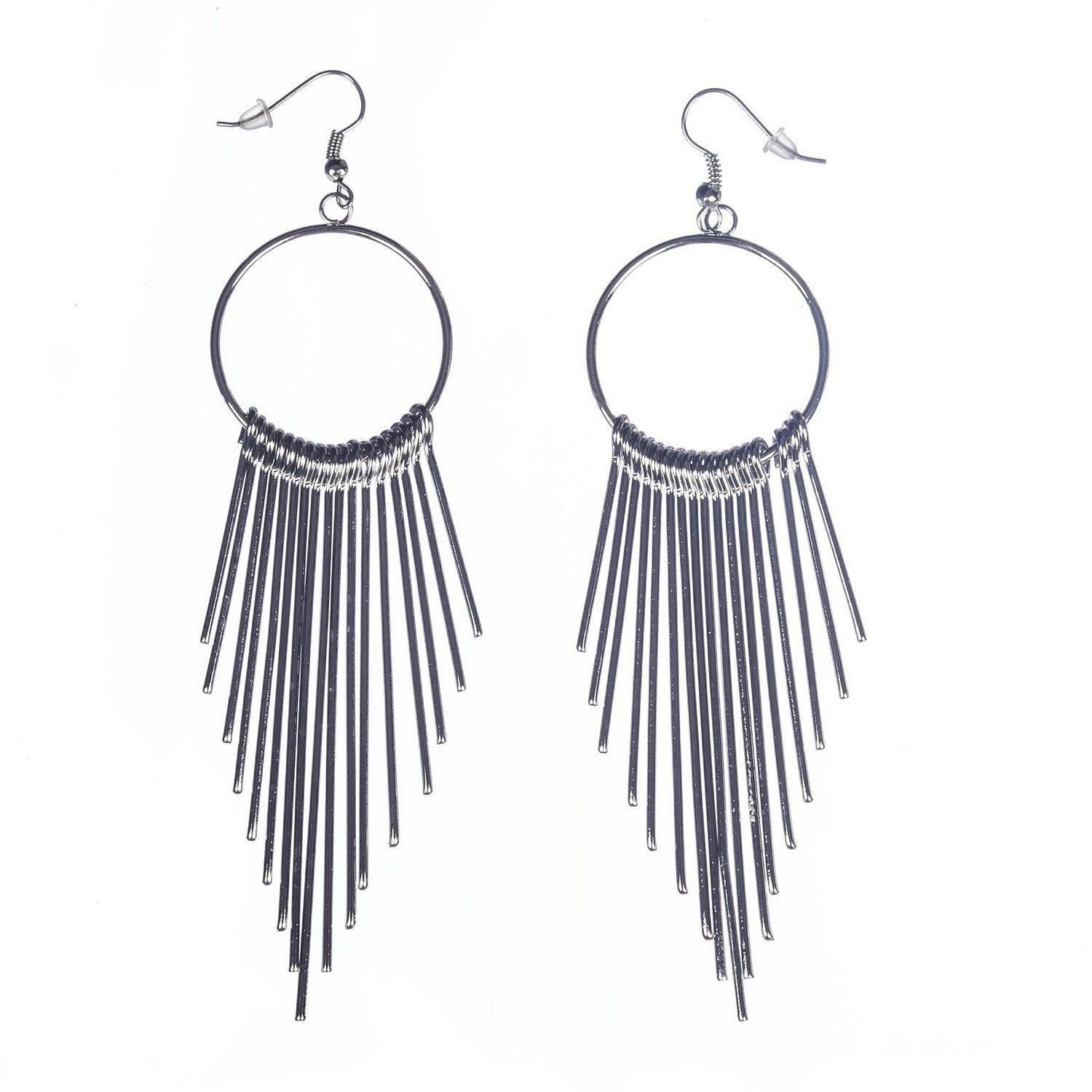 Designer Silver Tone Fringe Dangle Bohemian Earrings Size ONE SIZE - 1 Preview